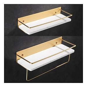 Shower Caddy Bathroom Shelf Storage Shelves Wall Shelves-Decorative Storage For Bedroom Bathroom and Kitchen-Elegant Modern Shelving Marble Aluminum