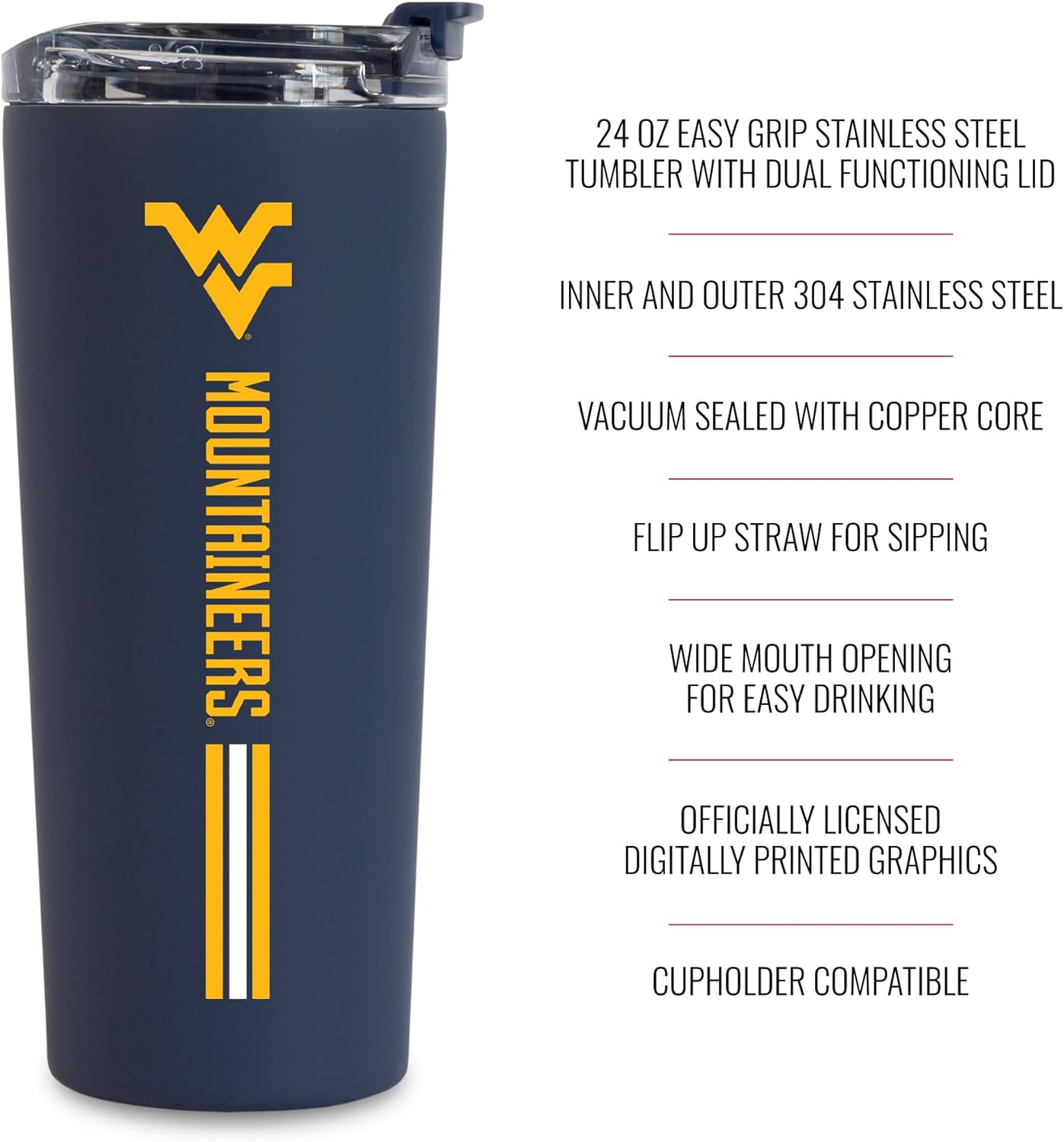 Rico Industries NCAA 24oz Stainless Steel Tumbler with Lid and Dual Functioning Lid (Sip or Use Straw) - Image 7