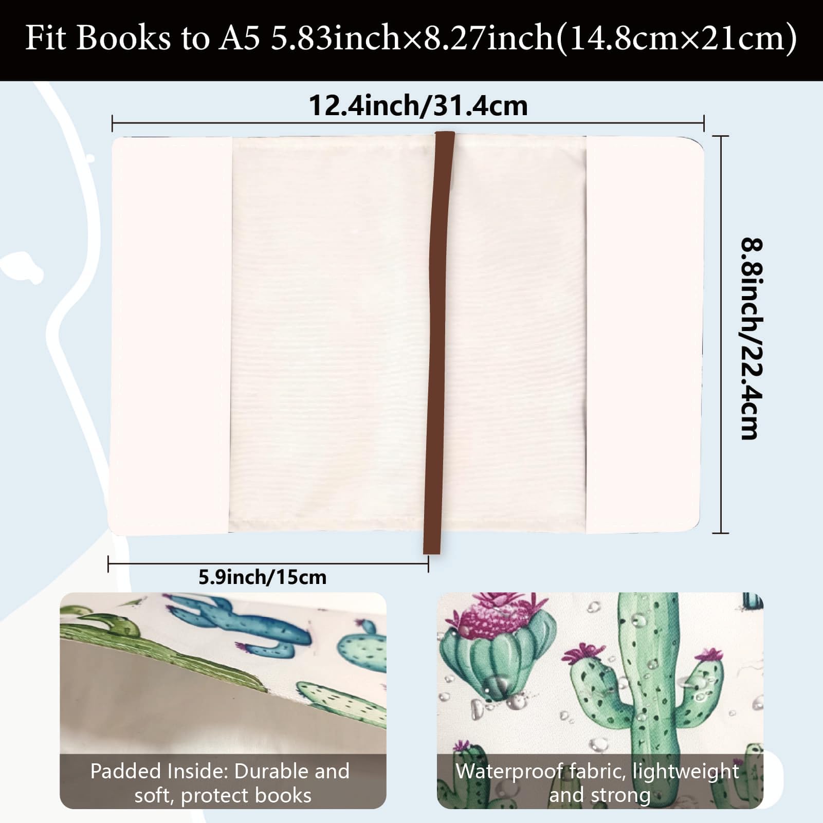 CRASPIRE A5 Book Sleeve Covers for Paperbacks Book Cover 12.4x8.8Inch Fit Adjustable Book Sleeve Cover for A5 Books Softcover Protector for Notebook Label Strap Dreamy Rose Women Coffee - Image 2