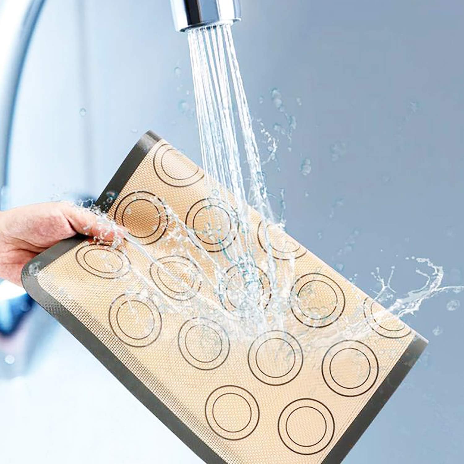 Washing Silicone Baking Mat under running water
