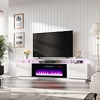 Vista 18 de AMERLIFE - Soporte de TV con chimenea de 36 pulgadas en blanco, centro de entretenimiento con chimenea moderna de 70 pulgadas con luces LED