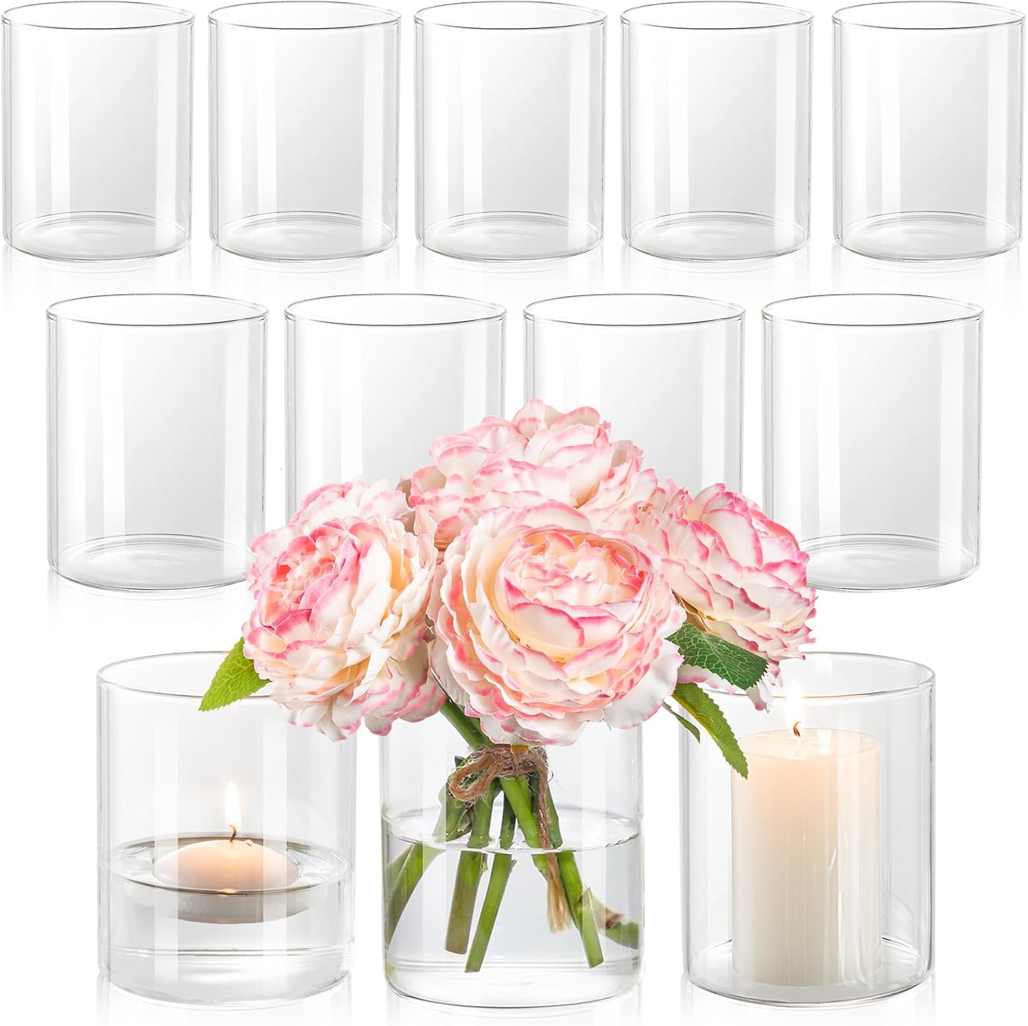12pcs Glass Cylinder Vases for Centerpieces – 4 Inch Small Flower Vase for Wedding Decorations, Clear Glass Flower Vases Floating Candle Holder for Table Centerpiece Wedding Home Décor