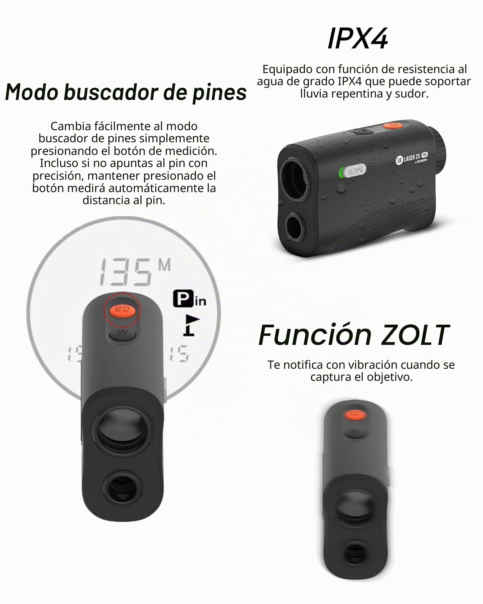 GolfBuddy GB Laser 2S Pro - Buscador de Rango de Golf con Pendiente, Rango de 2 a 1093 Yardas, buscador de Pines, vibración, Modo Buddy, escaneo y triangulación, buscador de Rango preciso para Mayor