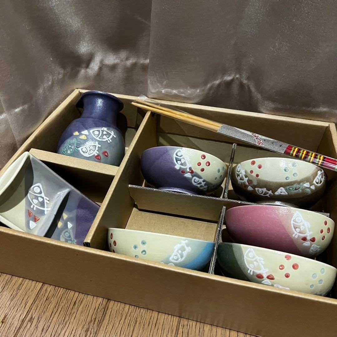 陶器セットカラフル 魚 モチーフ 陶器 食器 セット