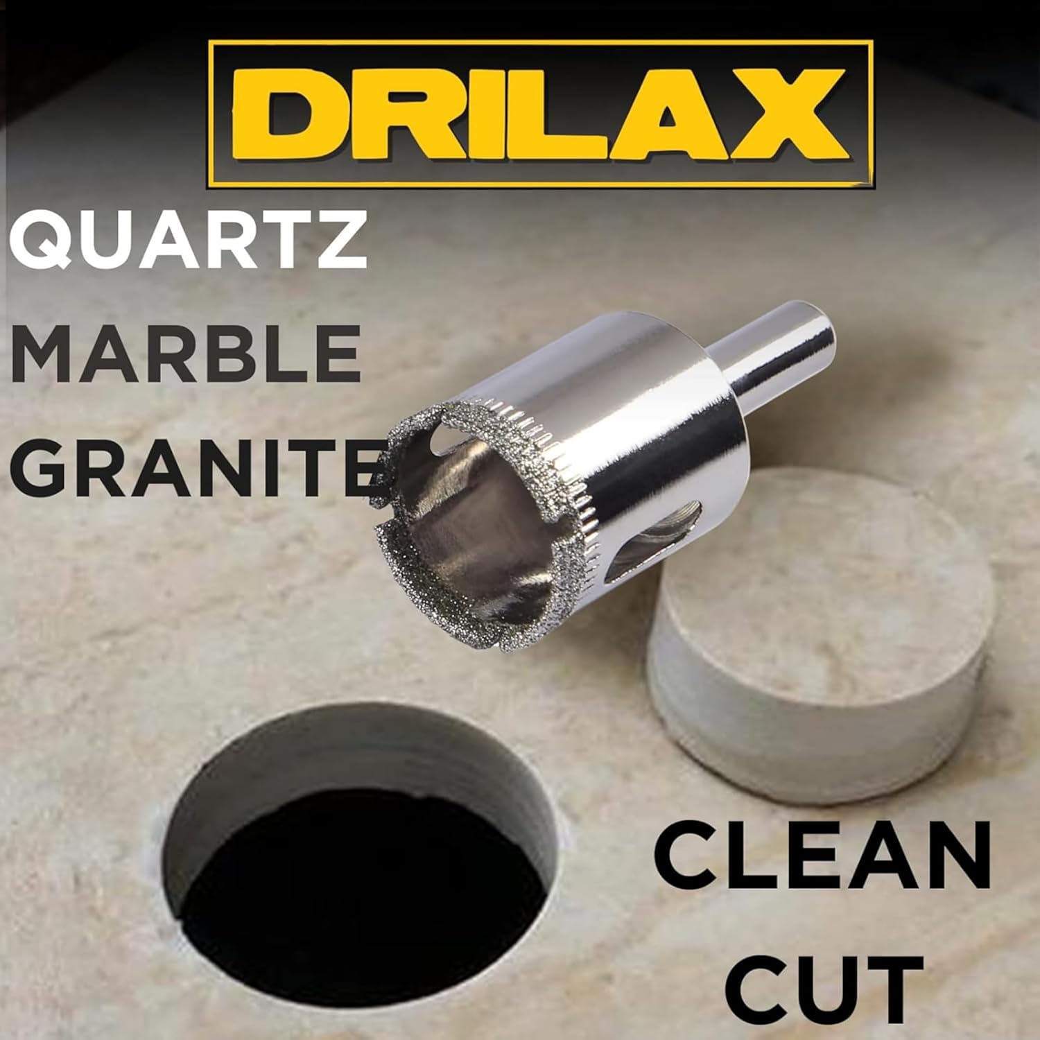 Drilax 5-Pc 1-Inch Diamond Drill Bit Set | for Glass, Ceramic, Tile, Granite, Quartz | Ideal for Countertop RO Filter & Faucet Installation