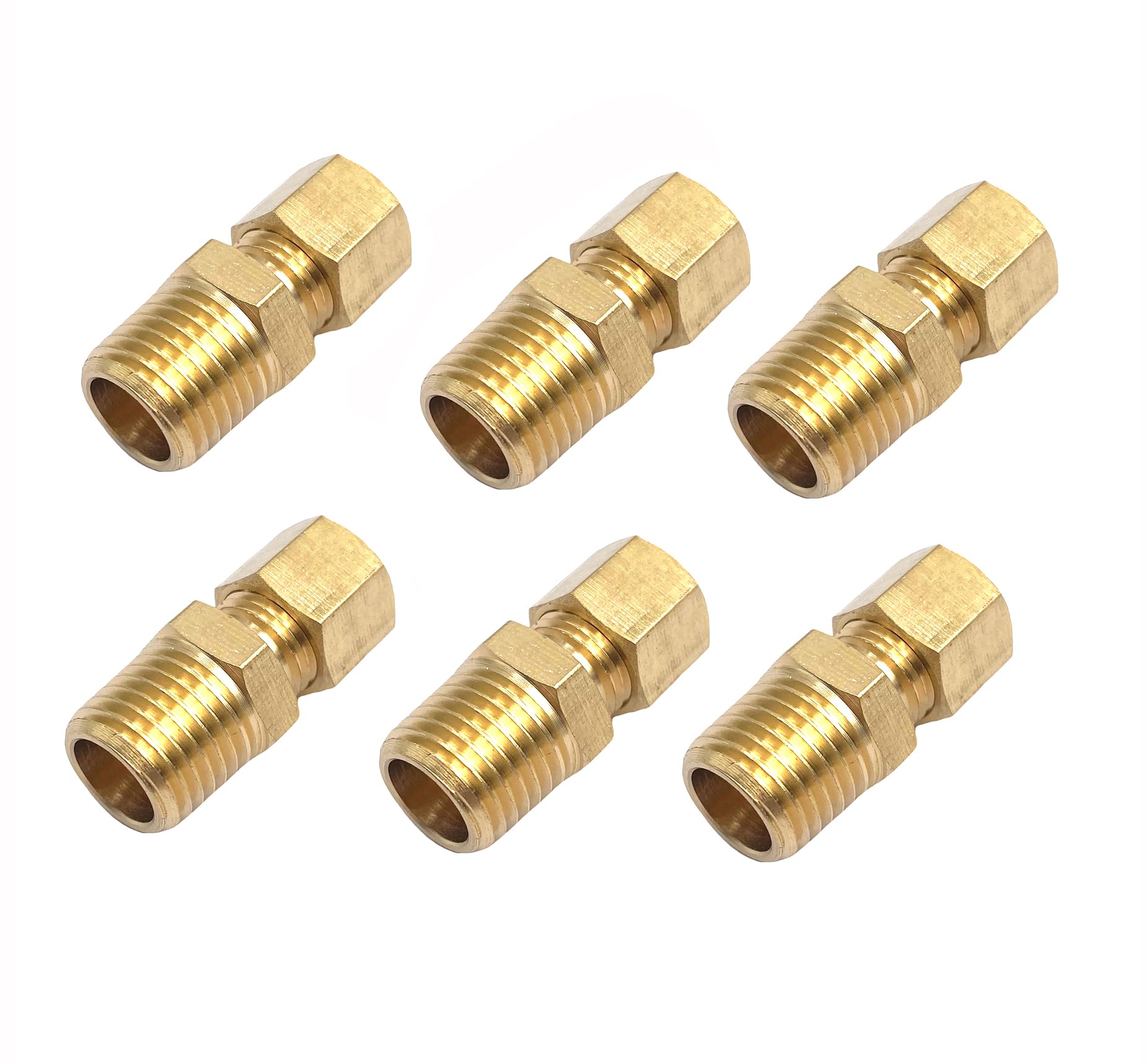 Photo 1 of 6Pcs 1/4" Tube OD x 1/4" NPT Male Compression Tube Fittings,1/4 Inch NPT Male to 1/4 Inch Tube OD Brass Fittings