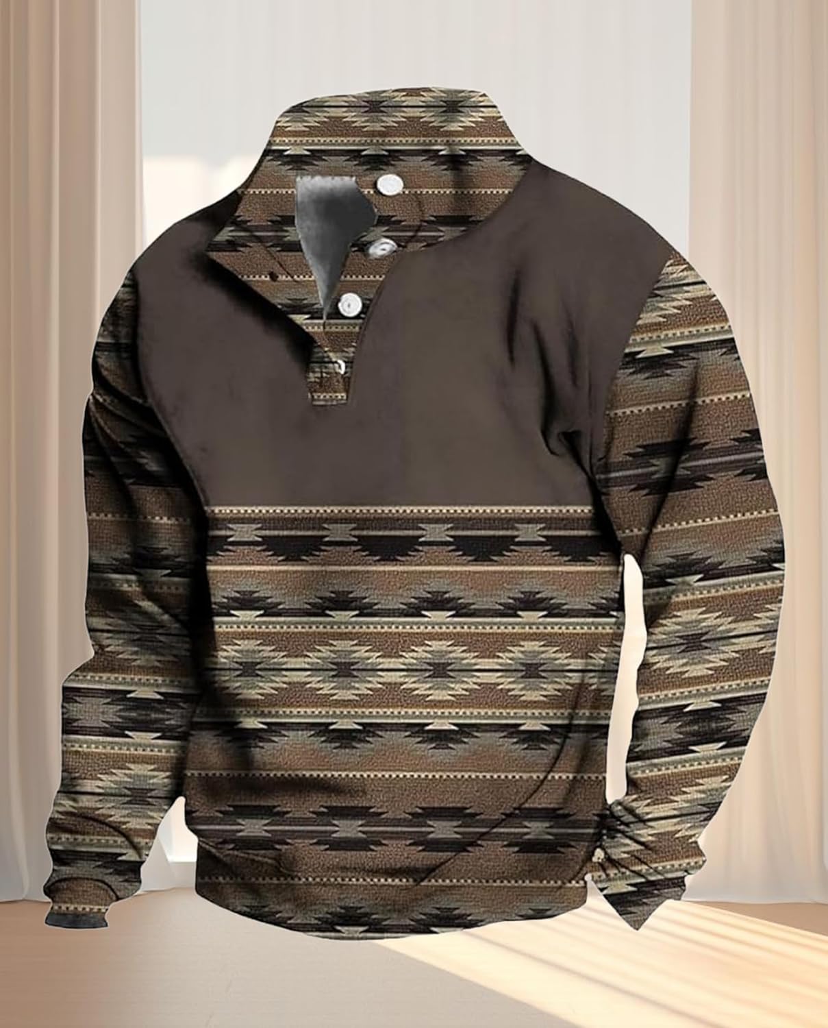 Western Sweatshirts for Men Aztec Ethnic Print Quarter Zip Pullover Fleece Hoodies Casual Stand Collar Sweatshirt - Image 4