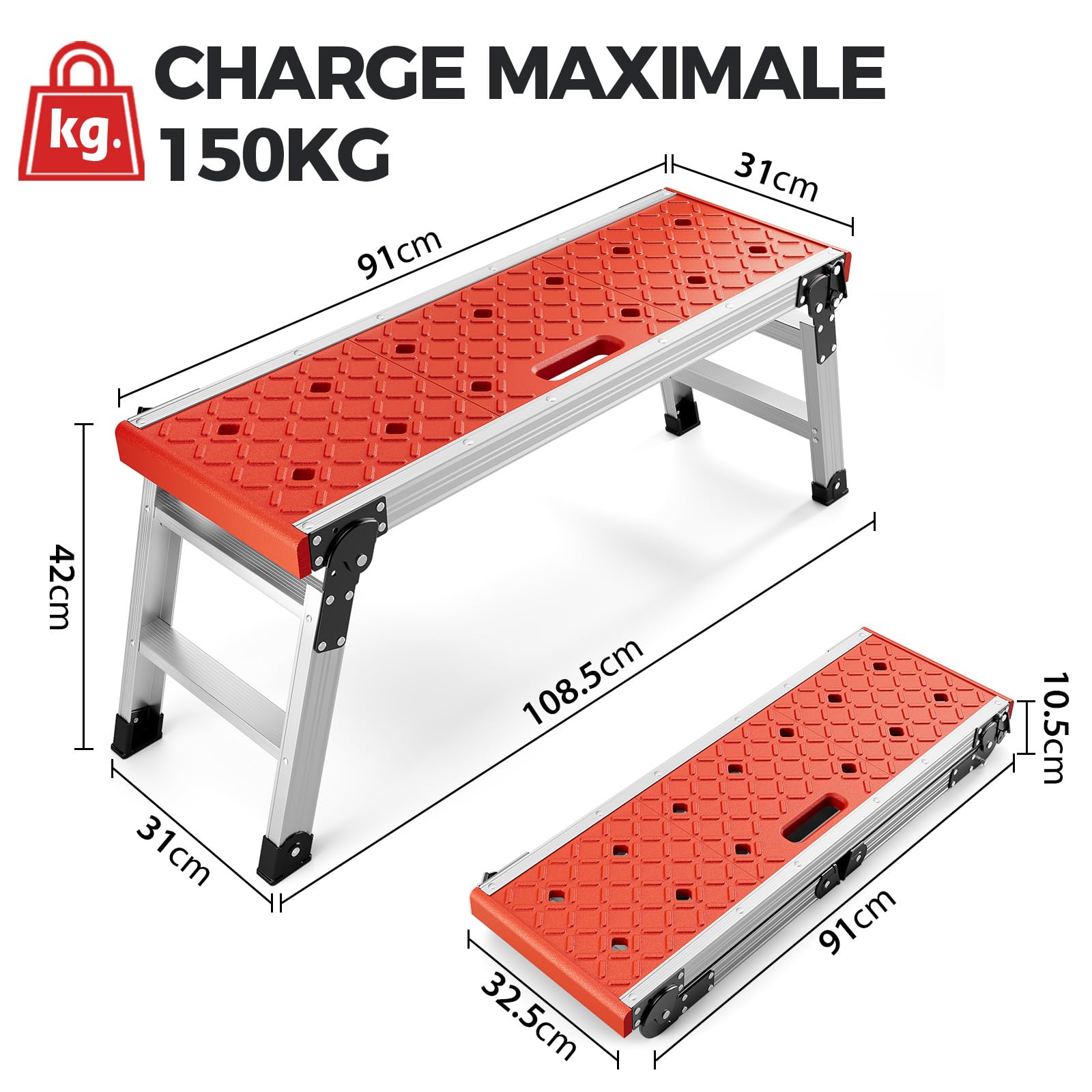 Kingrack Marchepied à 2 marches, marchepied Double Face en Aluminium, échelle Pliable avec Pieds antidérapants, escabeau léger avec Plateforme Large, Multifonction, 150 kg (1 Step Advanced)