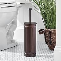 Vista 4 de mDesign Cepillo de inodoro compacto de metal, cubo de basura rectangular, cubo de basura/cubo de reciclaje combinado para limpieza y almacenamiento