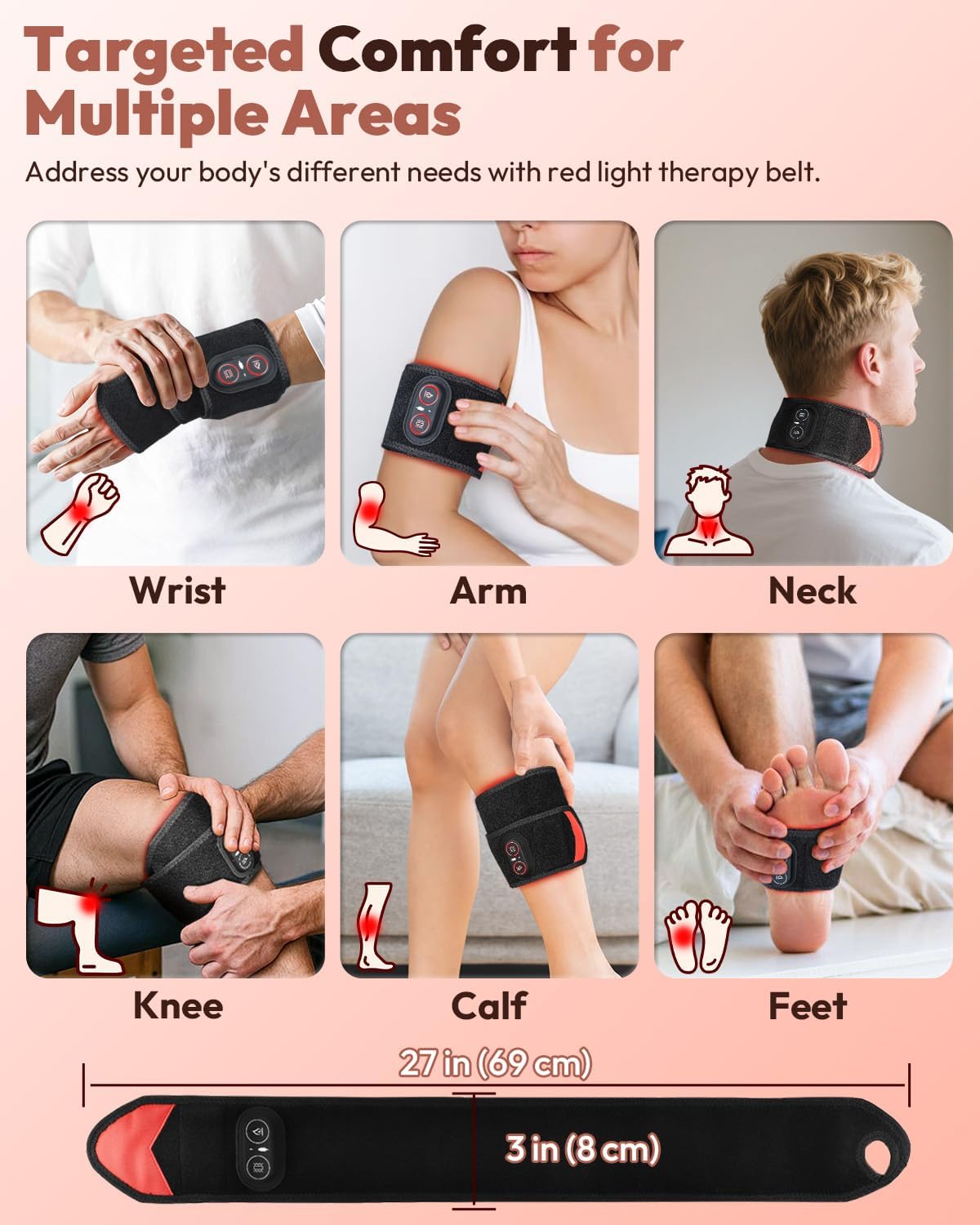 Red Light Therapy for Wrist Hands Wrap, Cordless Infrared Heating Pad with Vibration for Body, Arm, Knee, Foot, Wearable Heated Wrist Massager Brace, 660nm/850nm (Black) - Image 6