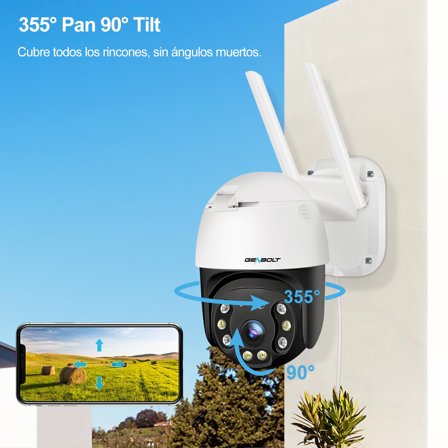 GENBOLT 2K 3G/4G LTE Cámara de Seguridad Exterior sin WiFi CCTV con Sim | Grabación 24/7, PoE con cable, Videovigilancia Celular, Detección Humana Nocturna Color，25 FPS