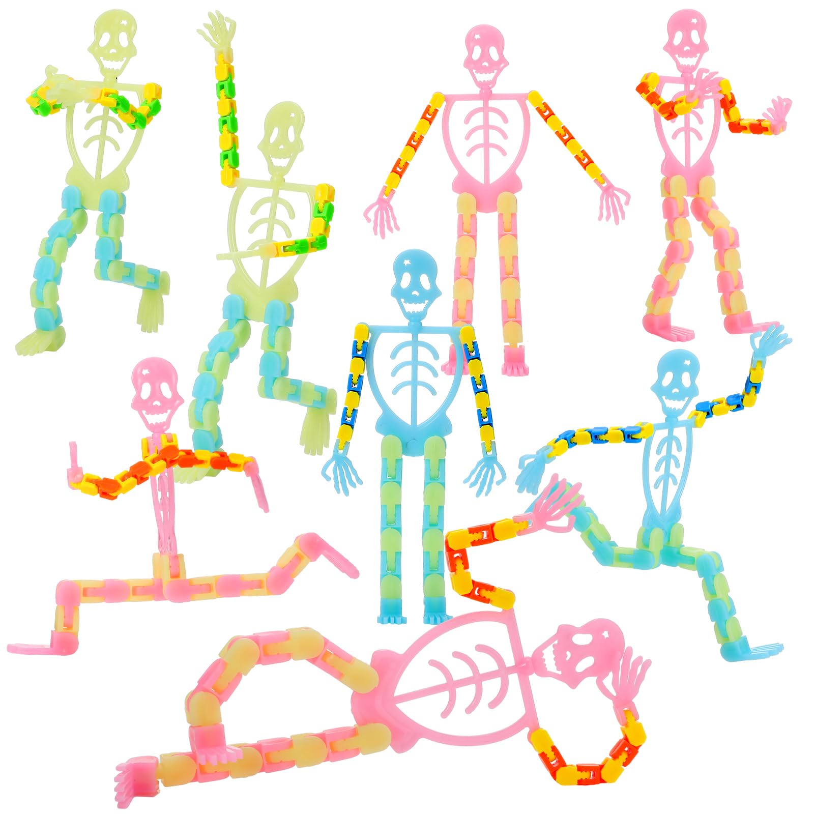 Poen 30 Pcs Halloween Skeleton Fidget Toys Transformable Halloween Toys Fluorescent Small Skeleton Glow Finger Sensory Toys Mobile Phone Rack Accessories for Adult Teen Stress Relief Party Favors