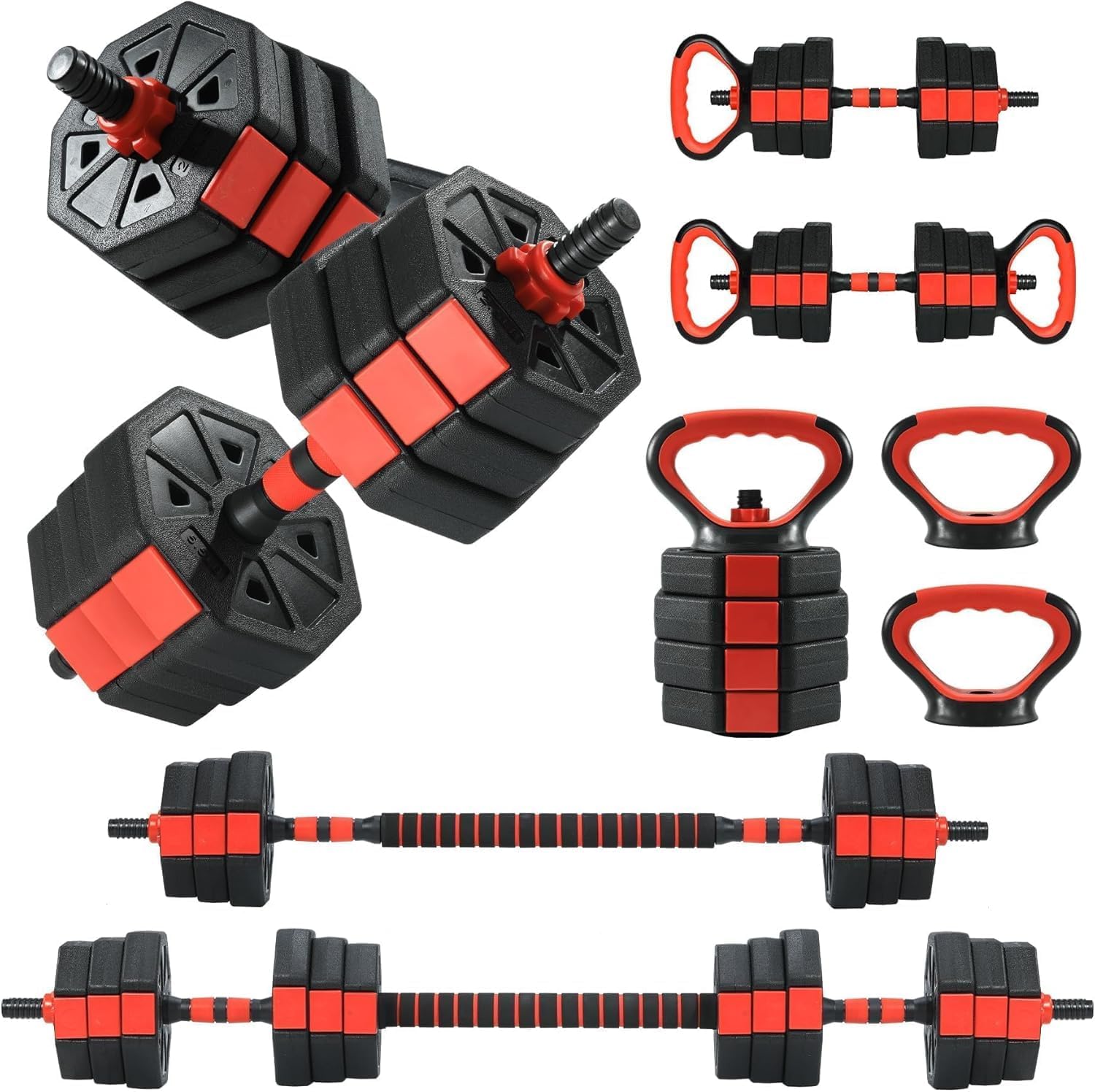 Adjustable Dumbbell Set, 44/66/88Lbs 4-in-1 Free Weights for Home Gym, Converts to Kettlebell & Barbell with Connector, Non-Slip Grip, Ideal for Men & Women Strength Training