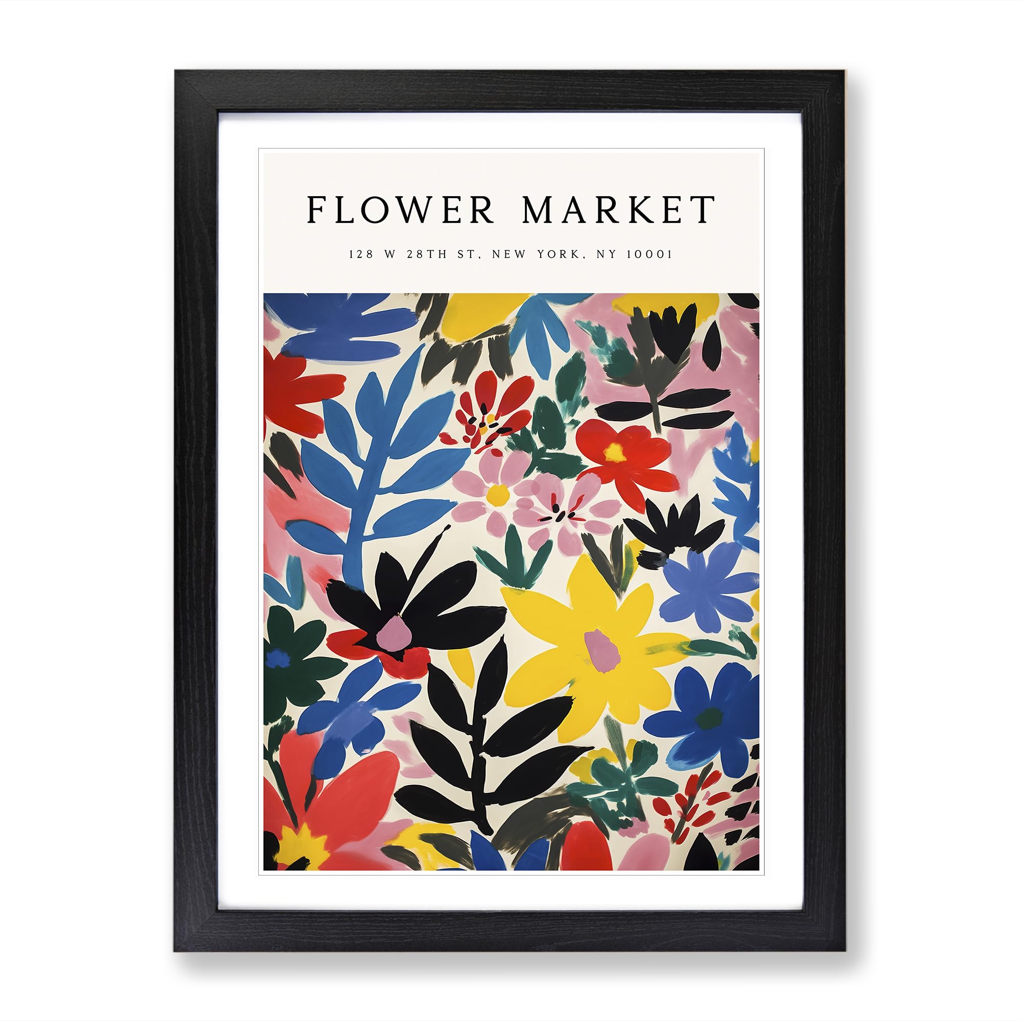 New York Flower Market Exhibition No.5 Framed Wall Art Print Poster - Ready to Hang Picture - Modern Art for Living Room Bedroom Kitchen Home - Black A4 (27 x 36 cm)
