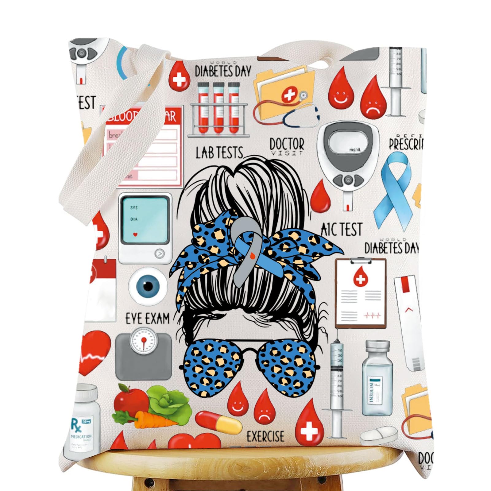 WZMPA Diabetes Awareness Tote Bag Diabetes Warrior Gift Diabetes Support Reusable Grocery Bag Diabetes Day Merchandise