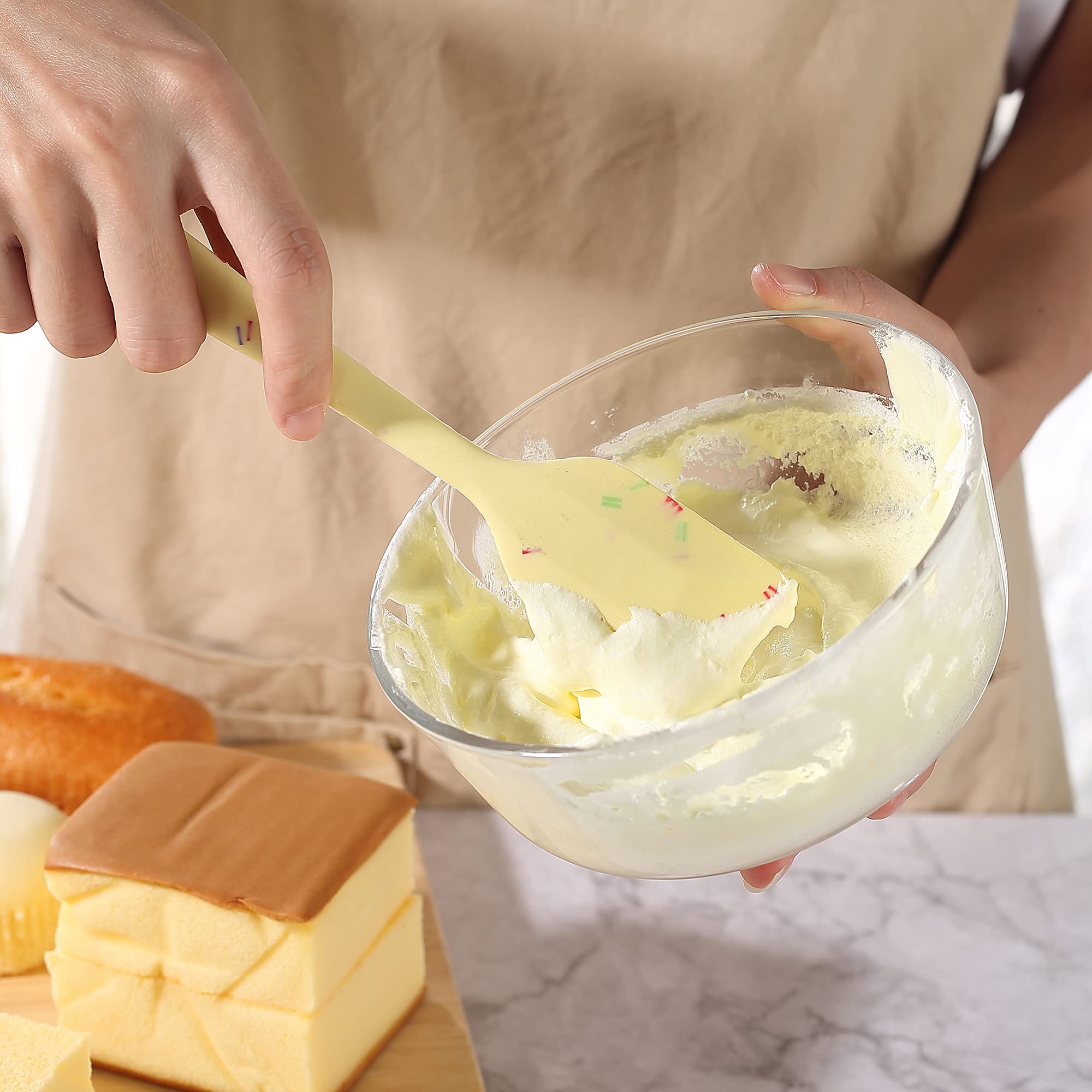 Set di 6 spatole in silicone (giallo) – Set di spatole da cucina in silicone resistente al calore, con forte nucleo in acciaio inossidabile all'interno e silicone alimentare per cucinare, cuocere e