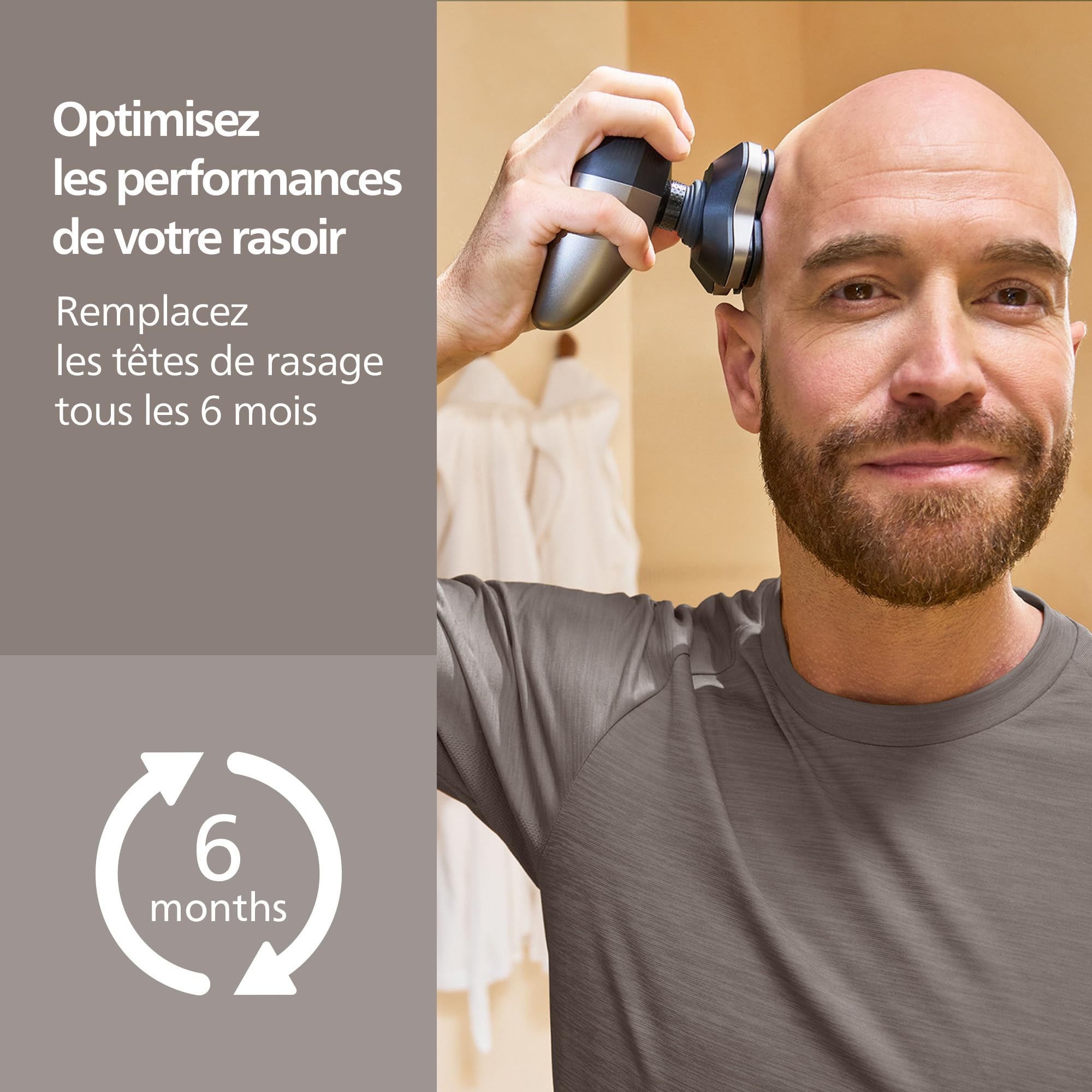 Philips Têtes de remplacement Compatibles avec les modèles Philips Head Shaver Pro HS5980, HS7980 et HS9980, lames ComfortCut auto-affûtées, douces pour la peau, lot de 4, modèle HS740/15