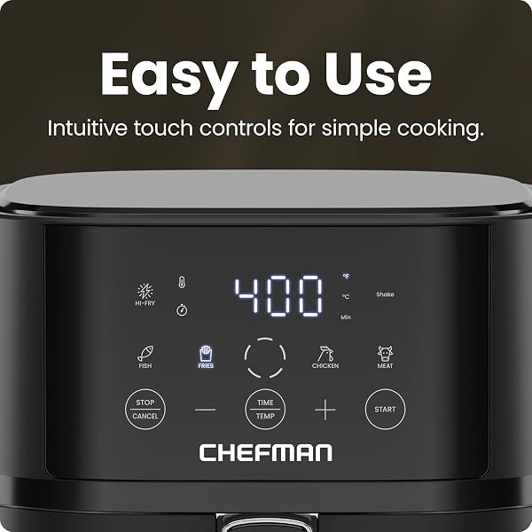 Chefman Air Fryer – 4 QT Compact Airfryer for Quick & Easy Meals in Minutes, Features Hi-Fry Technology for Extra Crisp, Touchscreen Controls with 4 Presets, Nonstick & Dishwasher Safe Basket - Black 4 Quart without easy view window - 3