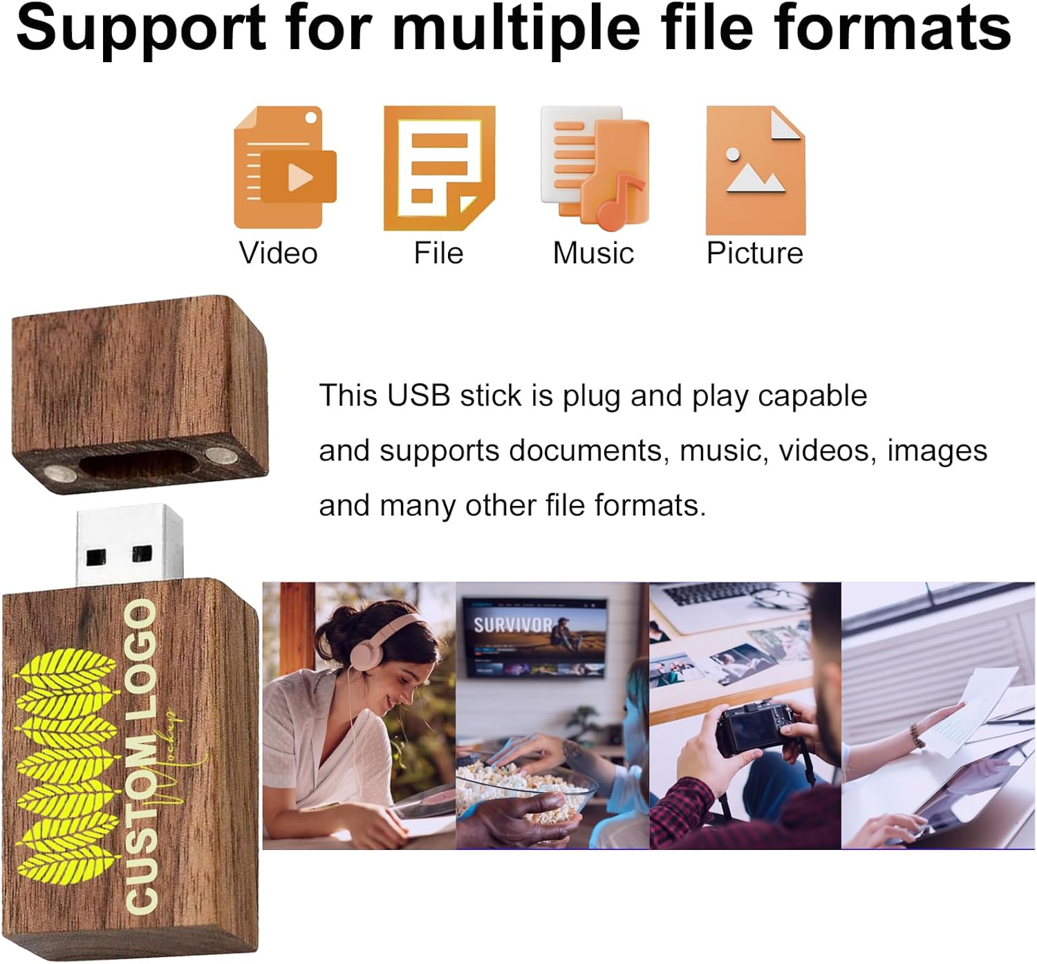 512MB USB Flash Drive Custom Wood Thumb Drives Personalized USB Memory Stick 2.0 25Pack Walnut Jump Drive Pendrive for Data Storage Ideal Gift for Birthday/Anniversary/Wedding/Photographer