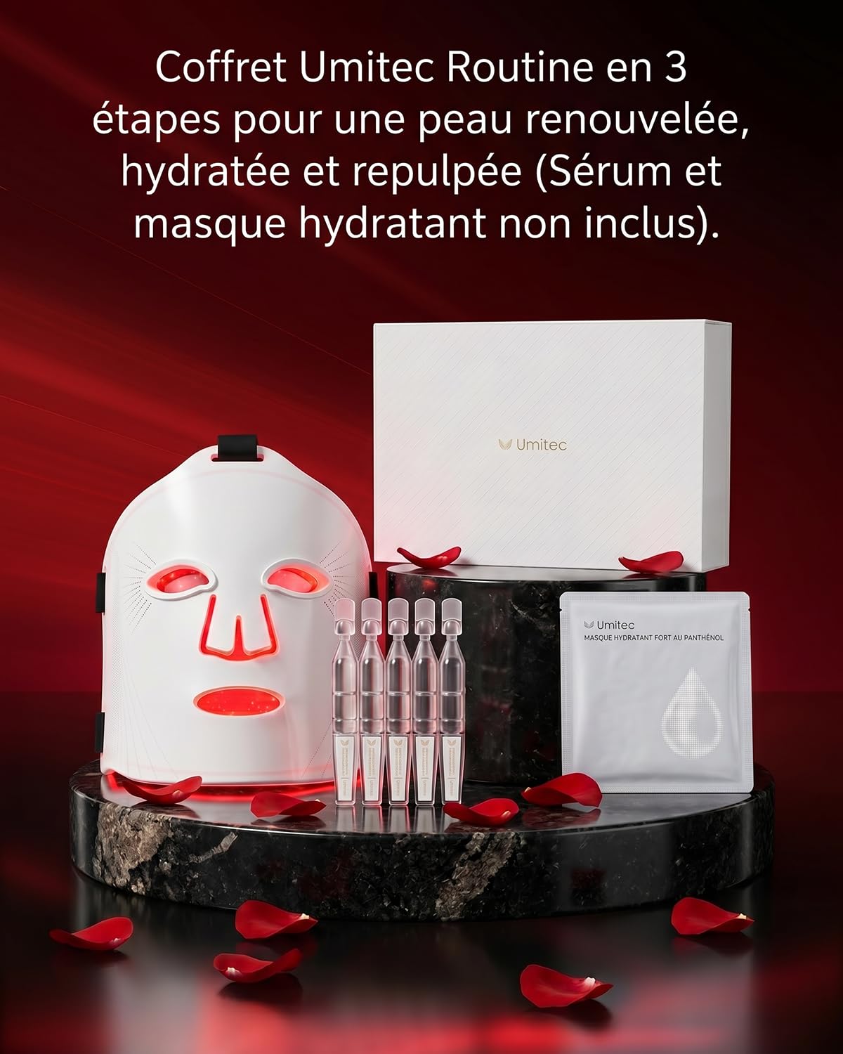 ZoneCraft Masque LED Série 3, Masque LED Visage Luminothérapie, 4 modes, 10 minutes, 4000 mAh, Sac de Rangement, Coussinets pour les Yeux, cadeau pour - (Blanc)