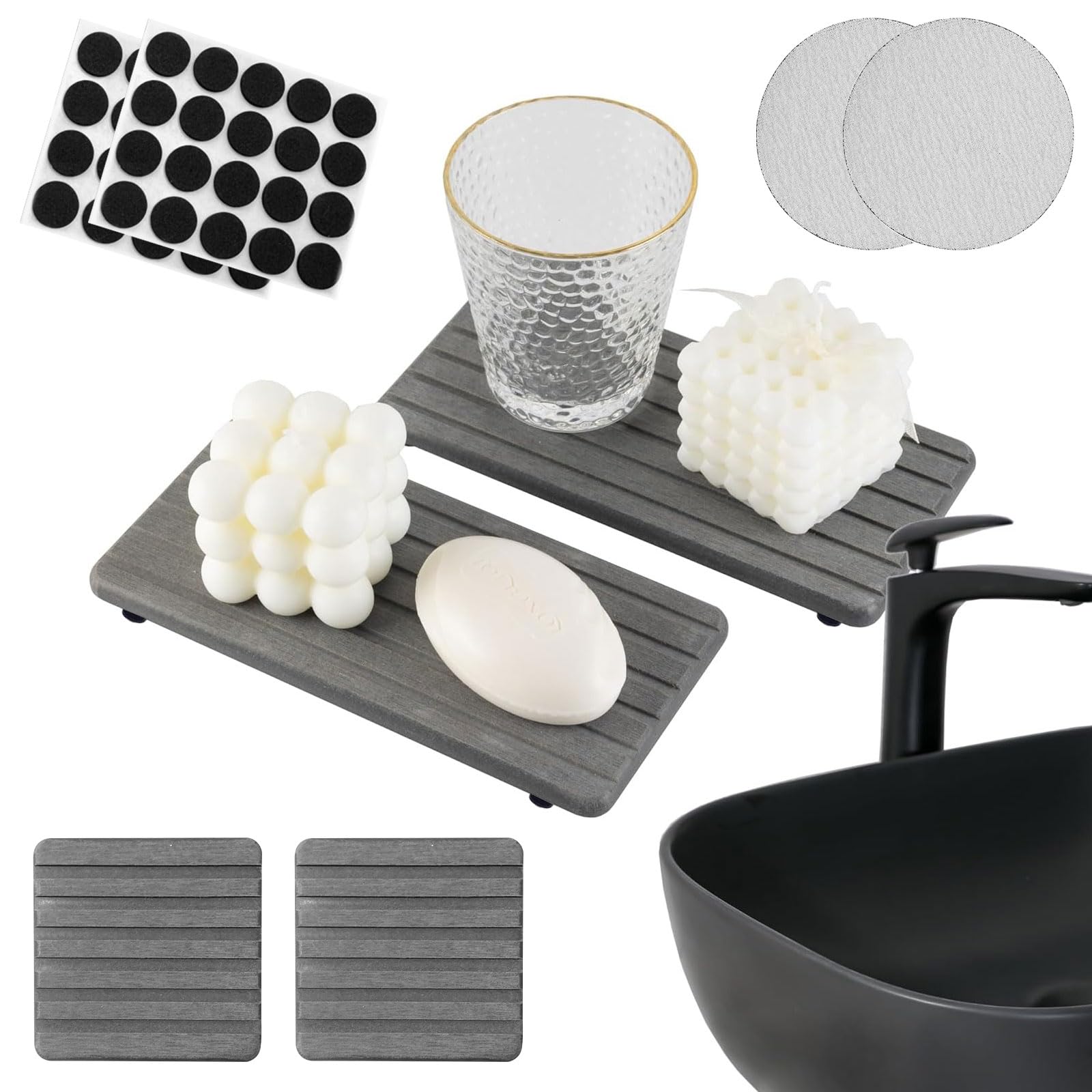 4 Wasserabsorbierende Stein Für Spüle - Wasserabsorbierende Matte 21 X 10 Cm, 10×10cm Untersetzer Wasserabsorbierende Steine für Häuser und Küchen Badezimmer Arbeitsplatte, Desktop wasserdichte Platte
