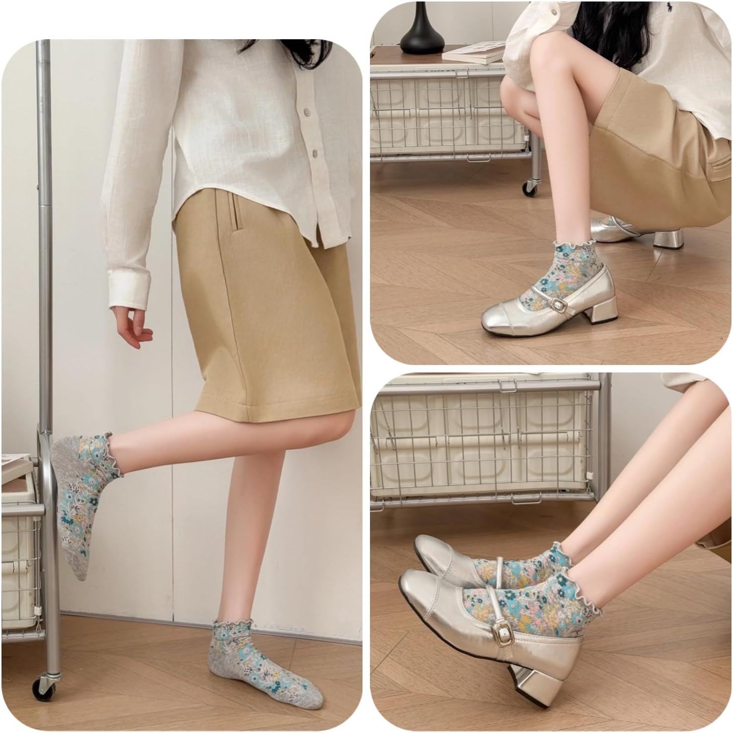 Cute Floral Ankle Socks for Women Girls, Ruffle Cuff Cotton Socks - Image 6
