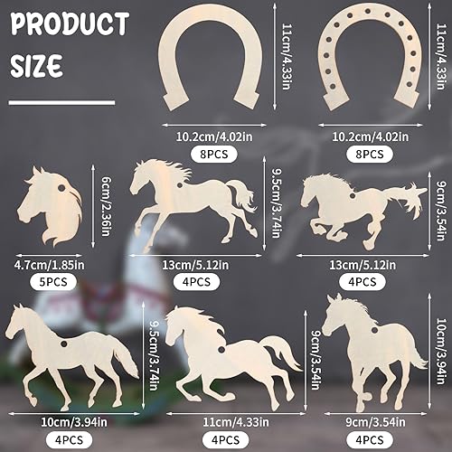 Miniatura 2 de RUIYELE 129 piezas de kits de manualidades de caballos de madera para niños, recortes de madera sin terminar, artes y manualidades de madera para