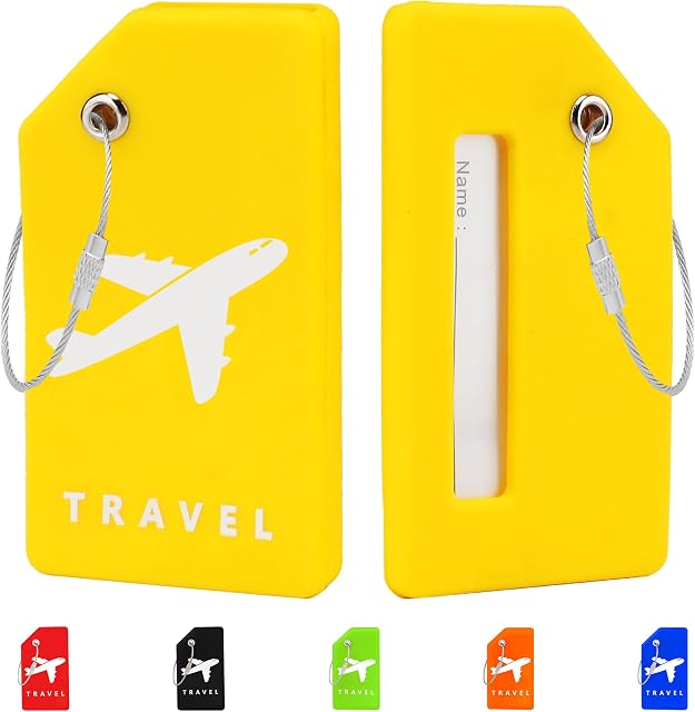 Silicone Luggage Tags, 6 Pack Teskyer Premium Luggage Tags with Name ID Card, Privacy Protection Travel Bag Tag Labels with Stainless Steel Loop, Travel Accessories for Suitcases | Durable Silicone Design, Flexible & Tear Resistant, 6 Color Organizat