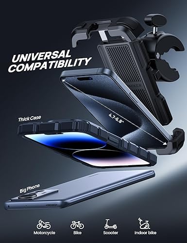 Miniatura 5 de Aomiker Soporte para teléfono de motocicleta para bicicleta, liberación rápida 2025, abrazadera para manillar, clip de teléfono para bicicleta para