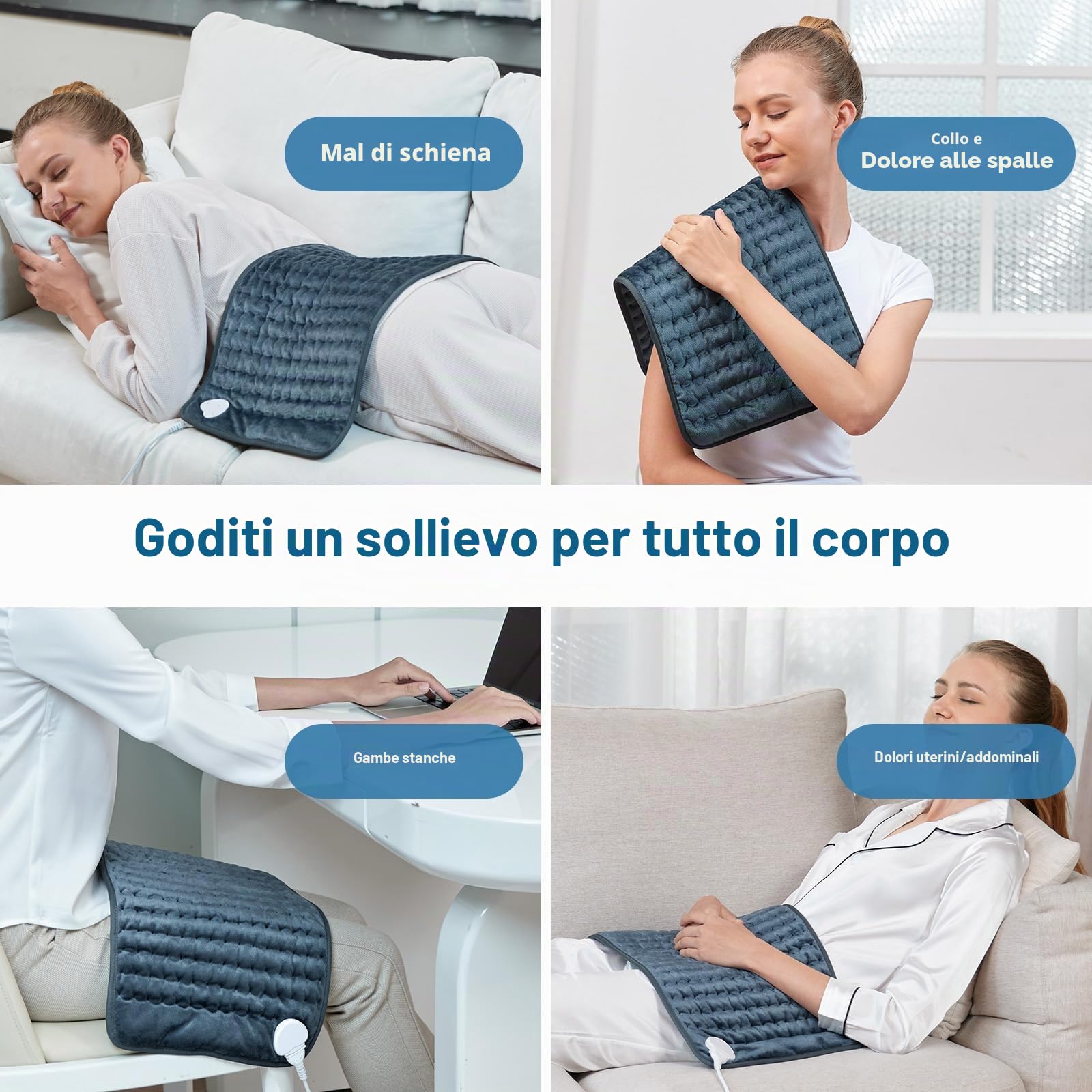 Mowend Termoforo, Termoforo Elettrico con 6 Impostazioni di Calore e Spegnimento Automatico, Riscaldamento Rapido e Lavabile in Lavatrice,30x60cm,Regalo per moglie, mamma, papà, nonna
