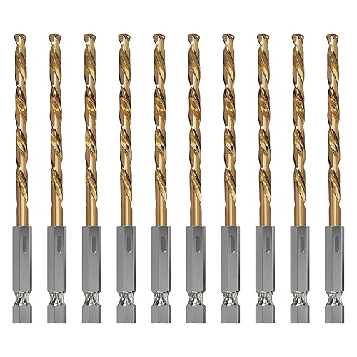 Juego de brocas métricas HSS de 10 piezas, vástago hexagonal de 14 de pulgada, 0.177 in, chapado en titanio, de acero y madera, PVC, diseño de
