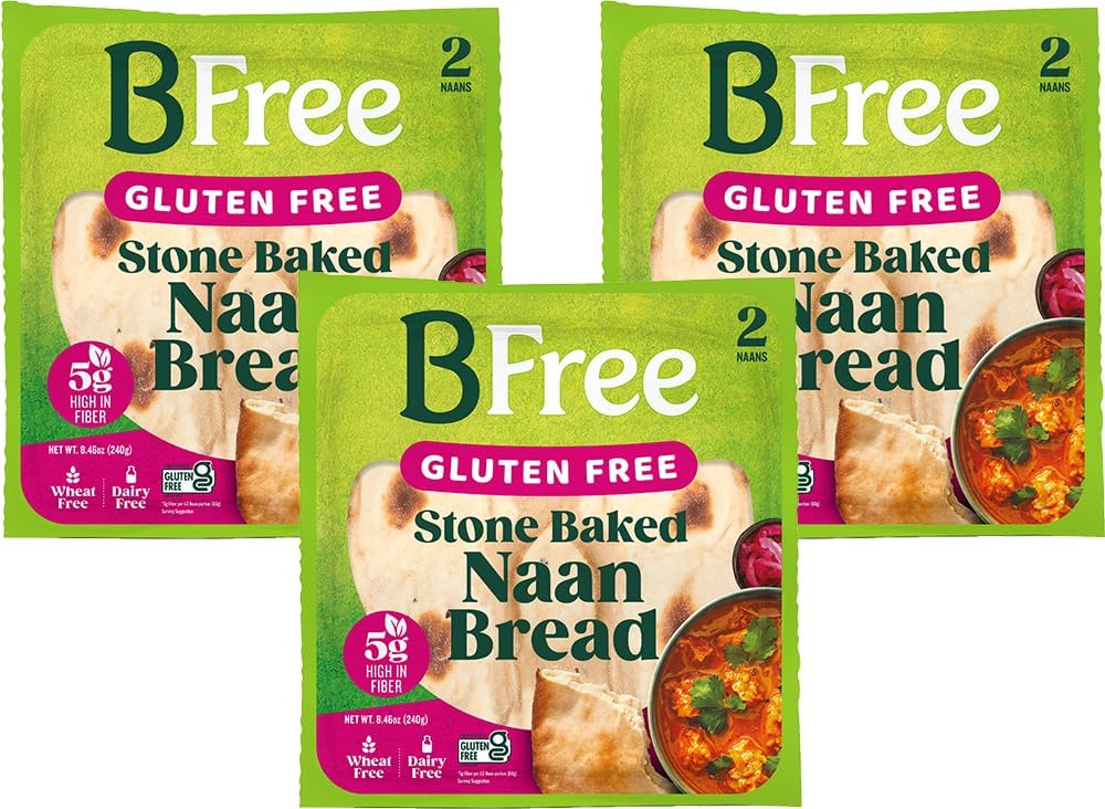BFree Stone Baked Original Naan Breads, 8.46 OZ - 2 Naans (Pack of 3)