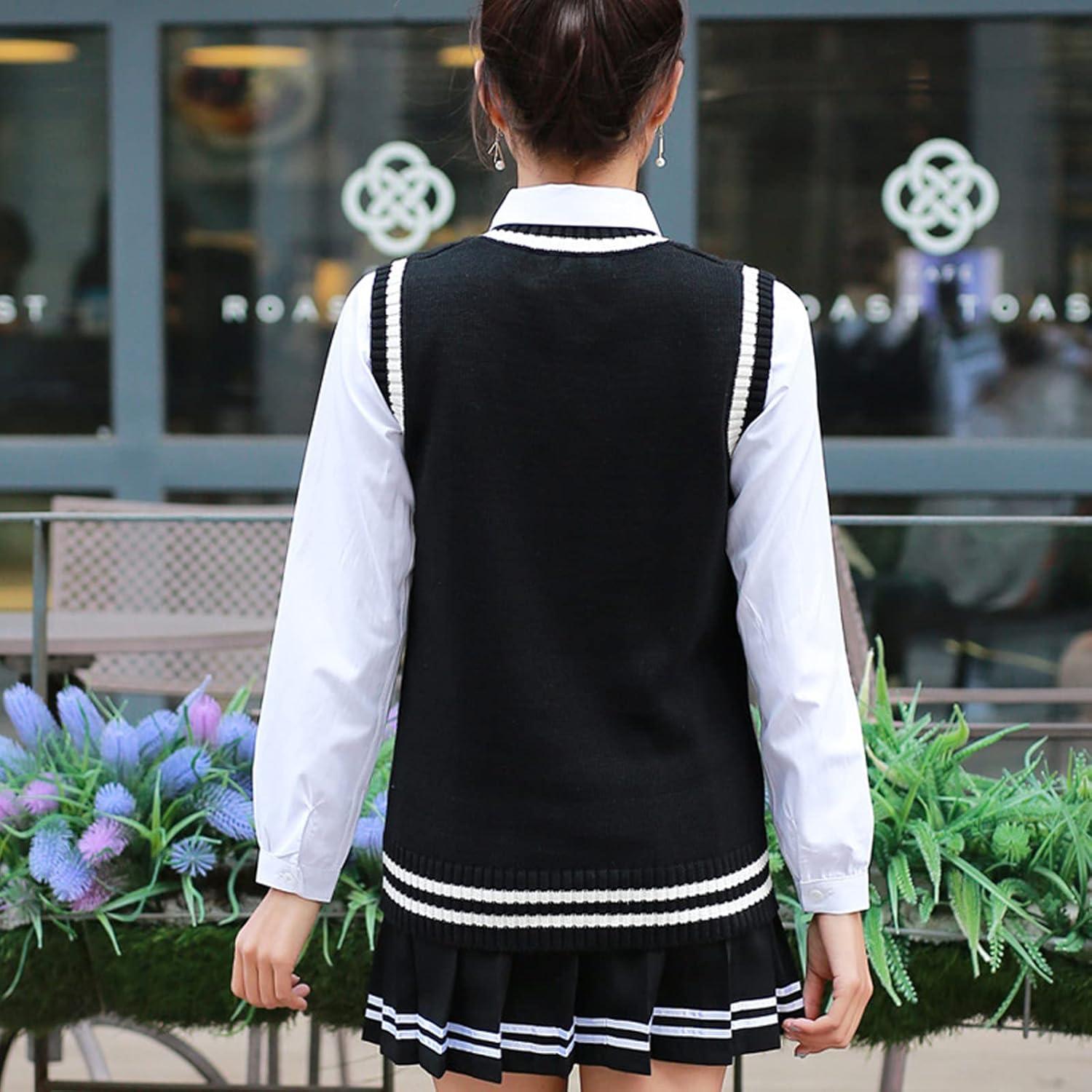 Blostirno Women’s Sweater Vest V Neck JK Uniform Kint Vests Solid Classic Sleeveless Pullover Sweaters Tops - Image 3