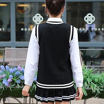 Blostirno Women's Sweater Vest V Neck JK Uniform Kint Vests Solid