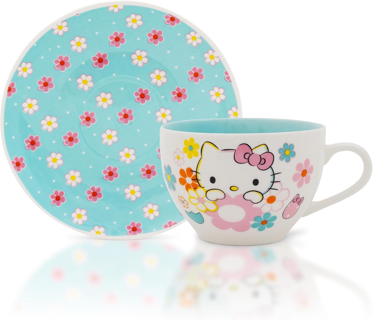Sanrio Hello Kitty Floral Bone China Teacup and Saucer Set | Holds 7 Ounces