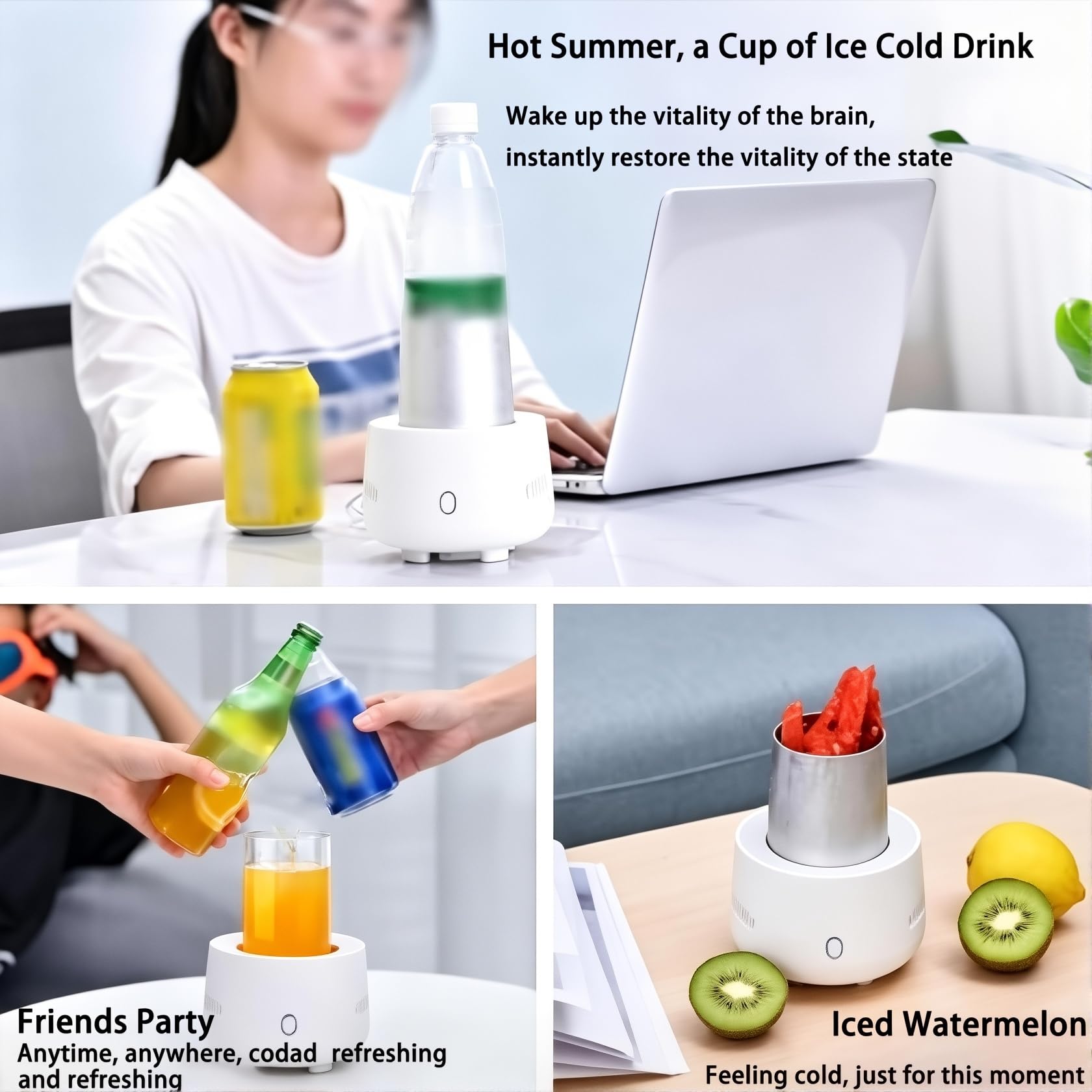 Enfriador de bebidas portátil USB, taza de enfriamiento rápido con 15 minutos de tiempo de enfriamiento, enfriador de control de temperatura de 24 horas para uso doméstico y de viaje