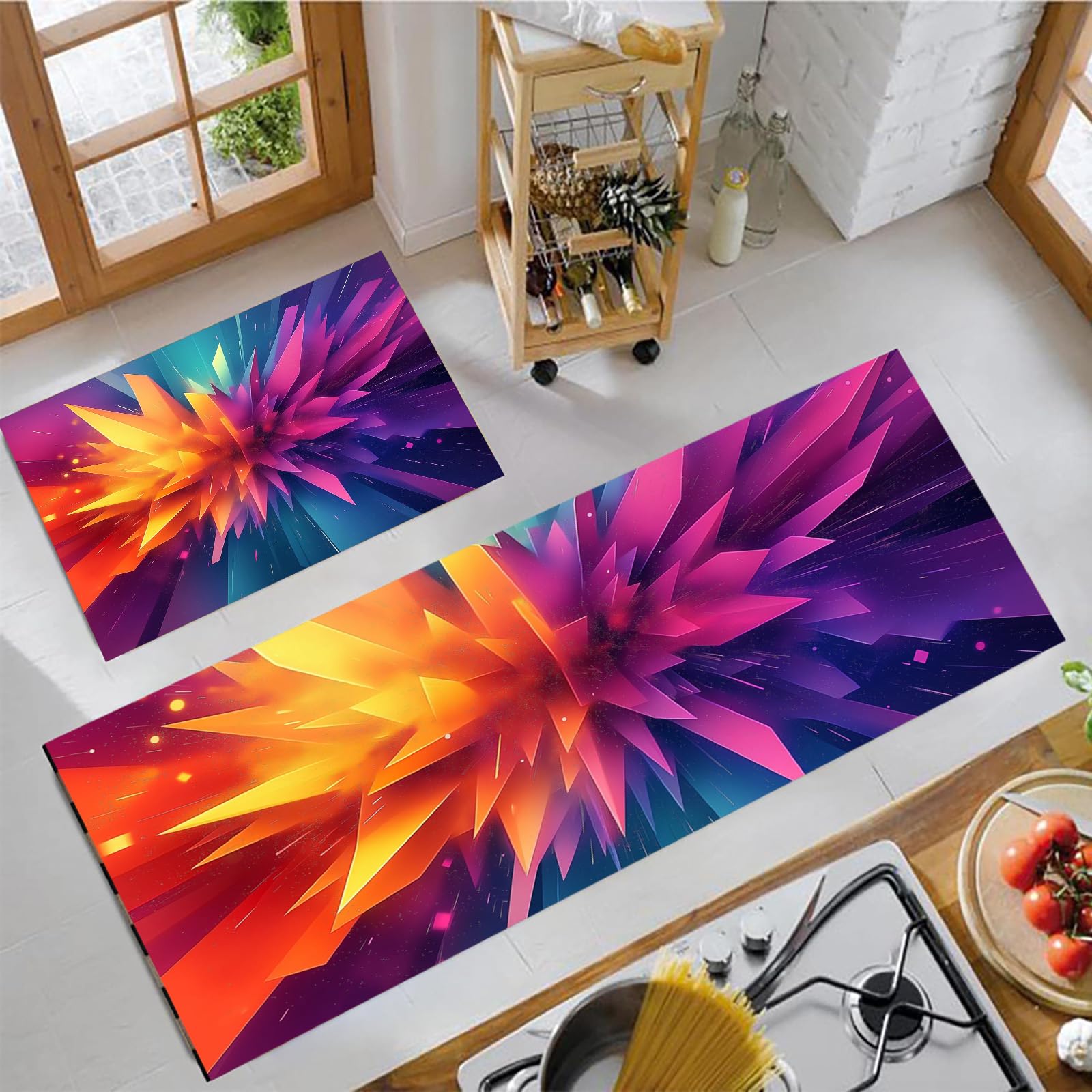 Tapis de cuisine antidérapants lot de 2 style géométrique abstrait moderne 45x75 45x150cm