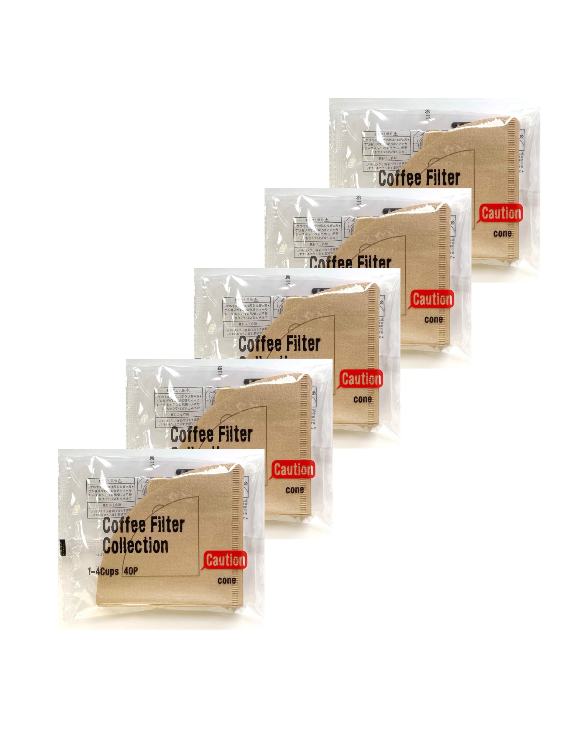 Kanae Paper Coffee Filters KS - Filtros cónicos para café (1-4 tazas, juego de 5 x 40 unidades, sin blanquear, marrón)