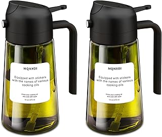 2 in 1 Glass Oil Sprayer & Dispenser,16oz/470ml Olive Cooking, Air Fryer, and Salad, for Kitchen Gadgets and Air Fryer Accessories, w/Stickers (Black + Dark Green Bottle 2)