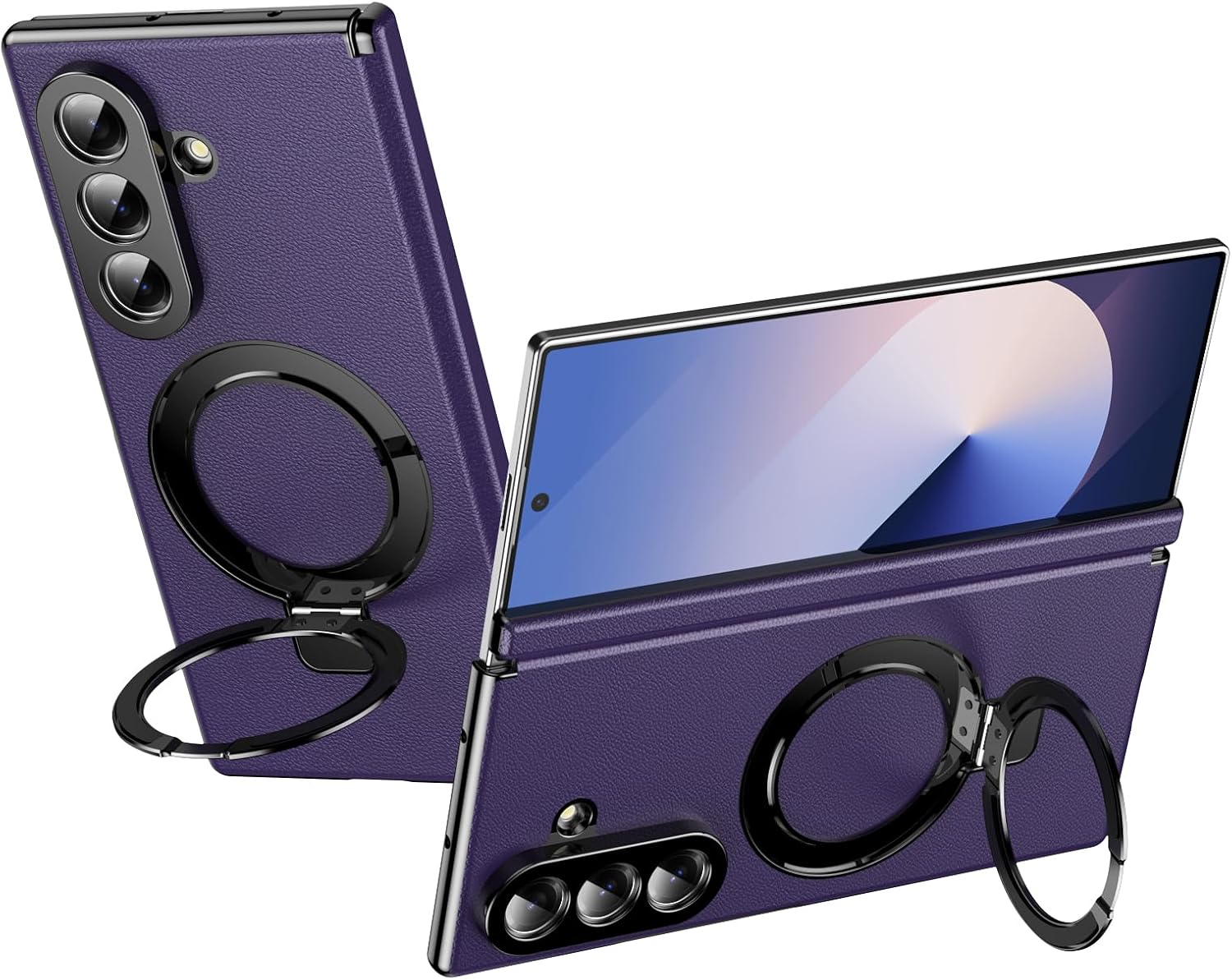 Compatible with Magsafe Case for Samsung Galaxy Z Fold 7 6 5 4 3 5G,Magnetic Kickstand Bracket, Hing Protection Heavy Duty Shockproof Matte Cases Cover (Z Fold 5,Purple)