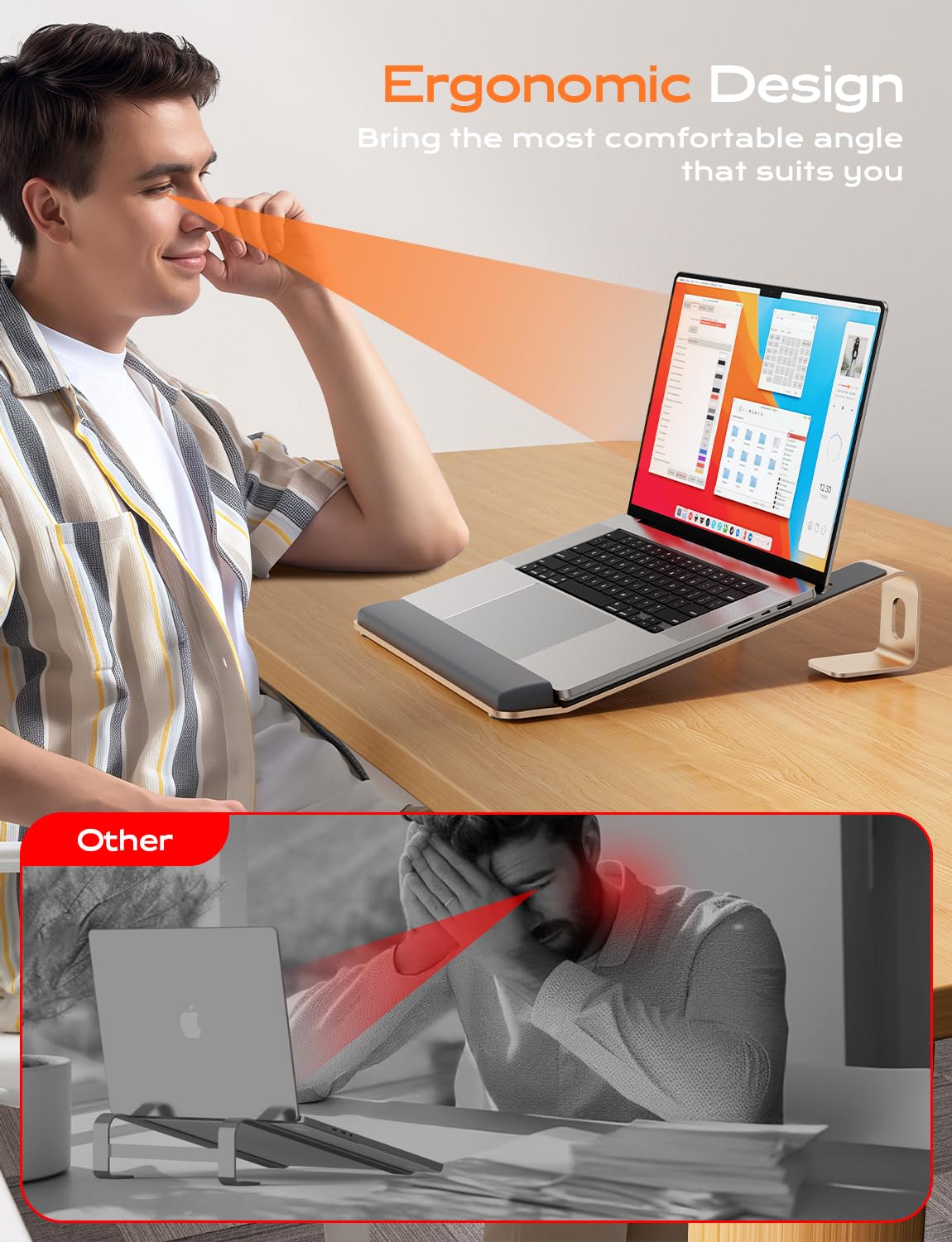 LOXP Soporte para computadora portátil con Soporte para muñeca, Elevador ergonómico Desmontable para Laptop, Soporte de Aluminio para MacBook, Soporte para Laptop con Almohadilla de muñeca, se Adapta