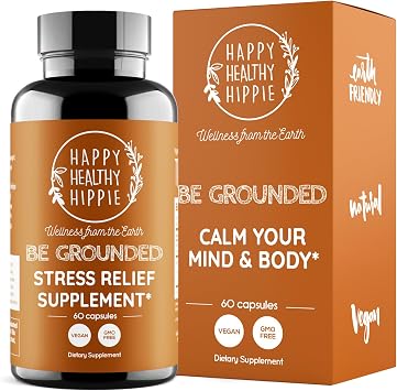 Happy Healthy Hippie Be Grounded Stress Relief Supplement Lavender Pills | Promotes Calmness & Relaxation | Quick Acting | Magnesium Glycinate 100mg, L Theanine, Lemon Balm Leaf, | Herbal, 60 Ct