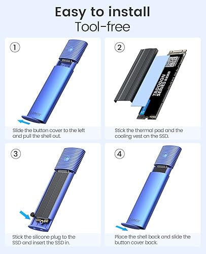 Miniatura 7 de ORICO Adaptador de gabinete SSD M.2 NVMe SATA de 40 Gbps sin herramientas, USB C 3.2 Gen 2 10 Gbps NVME, 5 Gbps NGFF SATA PCIe M-Key(B+M Key)