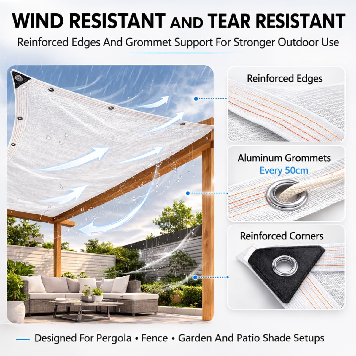 90% White Garden Shade Cloth with Grommets Every 1.6FT, Fence Privacy Screen with 6 Thread Edging, Shade Cloth for Patio, Breathable Sunshade Cover for Pergola, Porch, Yard, Plants(10x13ft)