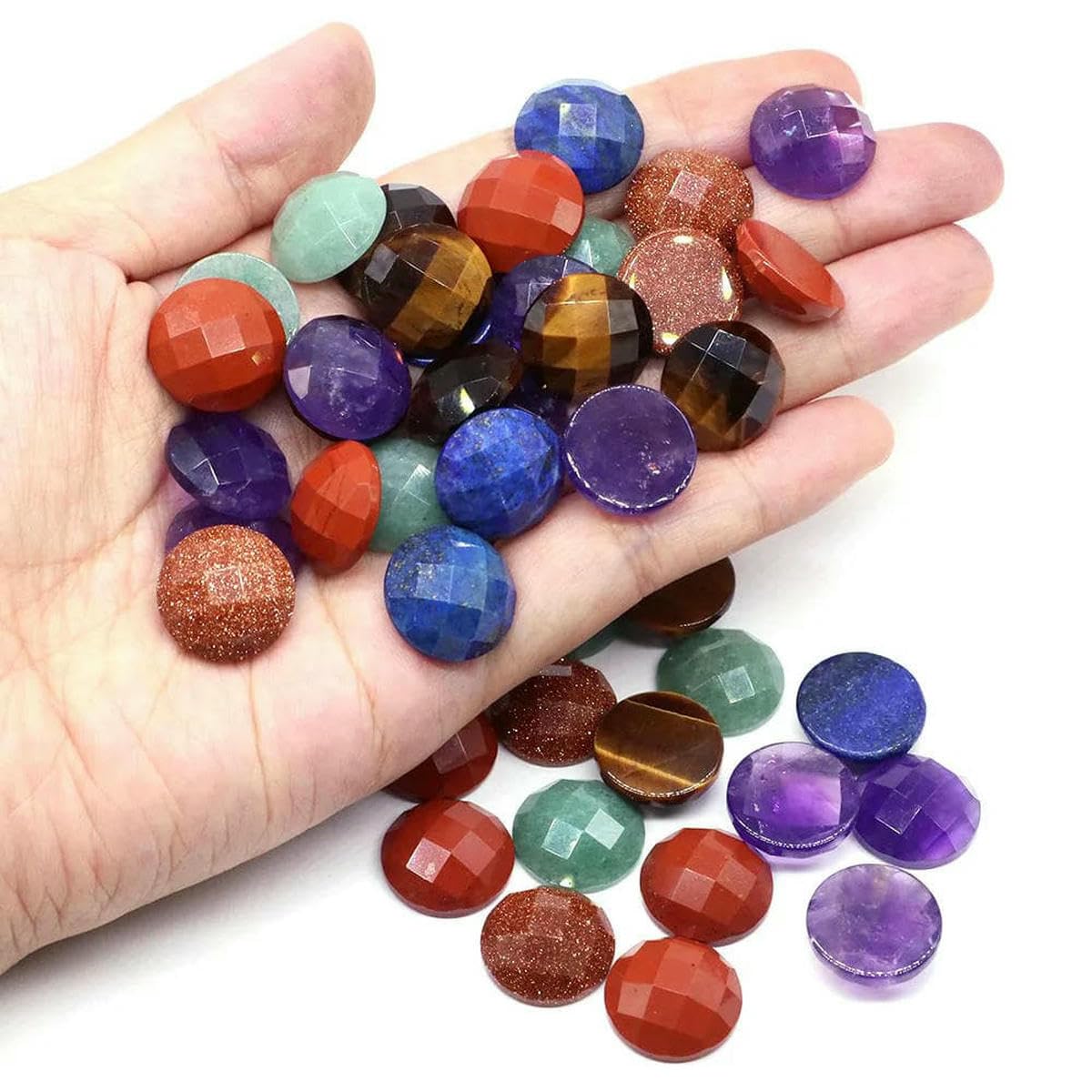 Cuentas redondas facetadas de cabujones de 16 mm con parte trasera plana, piedras naturales, espaciadores de camafeo de cristal para hacer joyas, collares, colgantes y anillos (obsidiana negra), 20