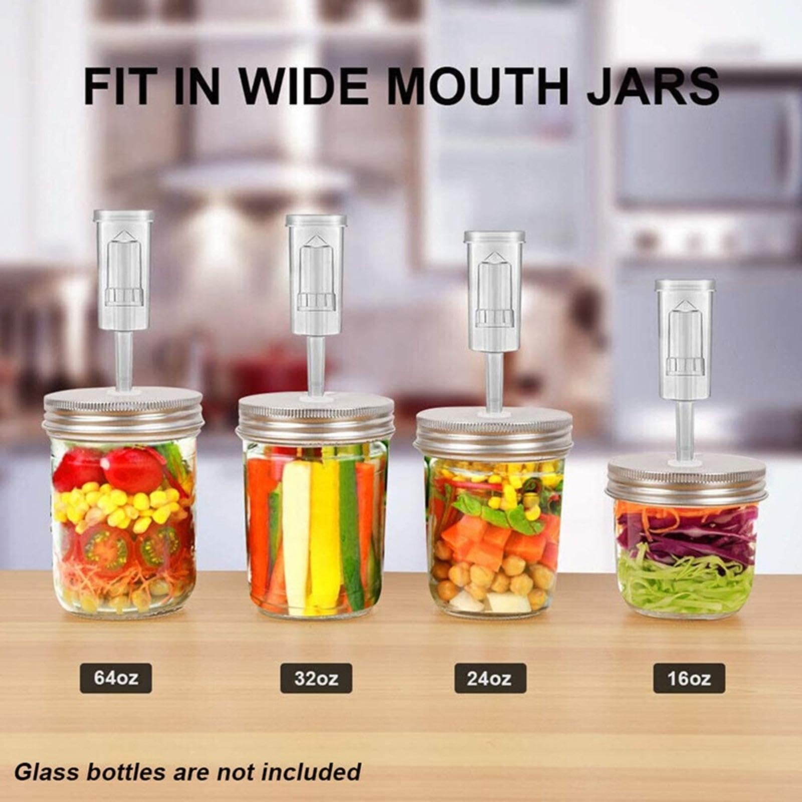 Kit di fermentazione per barattoli Mason a bocca larga, set da 4 coperchi per fermentazione con chiusure ermetiche e pesi in vetro per sottaceti/crauti, set facile per la fermentazione (barattoli non