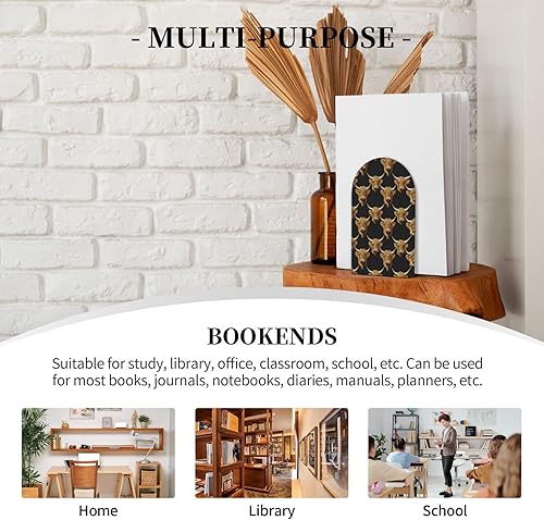 Miniatura 7 de Book Ends for Shelves 1 Pair - Retro Realistic Cow Print Wood with Metal Base Bookends for Heavy Books, Book Stand Organizer Holder for Books Movies