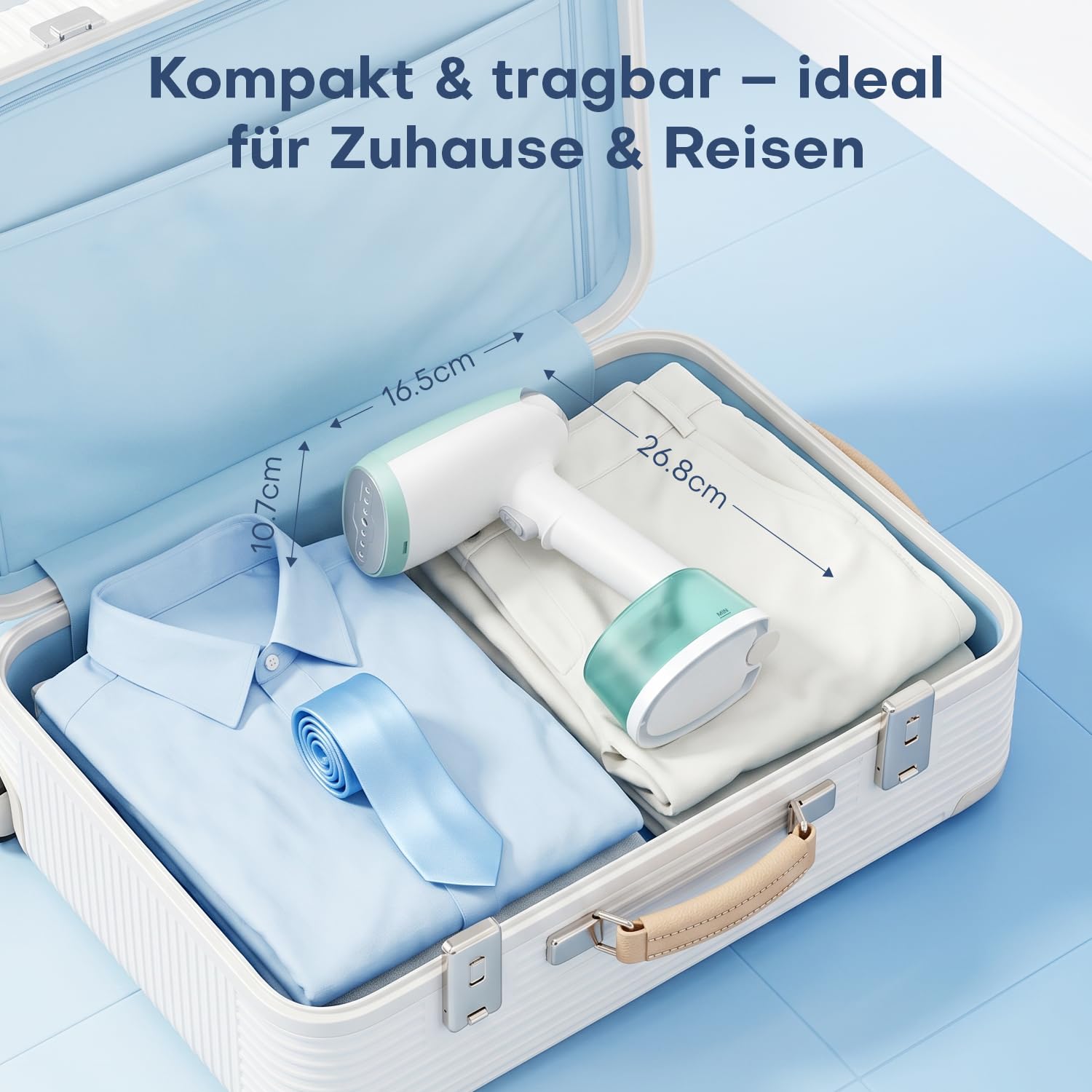 Vertikales Bügeleisen, tragbarer Dampfglätter 1500 W mit Tank 365 ml, 2 Dampfmodi, Stoffbürste, Reisedampfer für Zuhause und Büro, in 25 Sekunden einsatzbereit