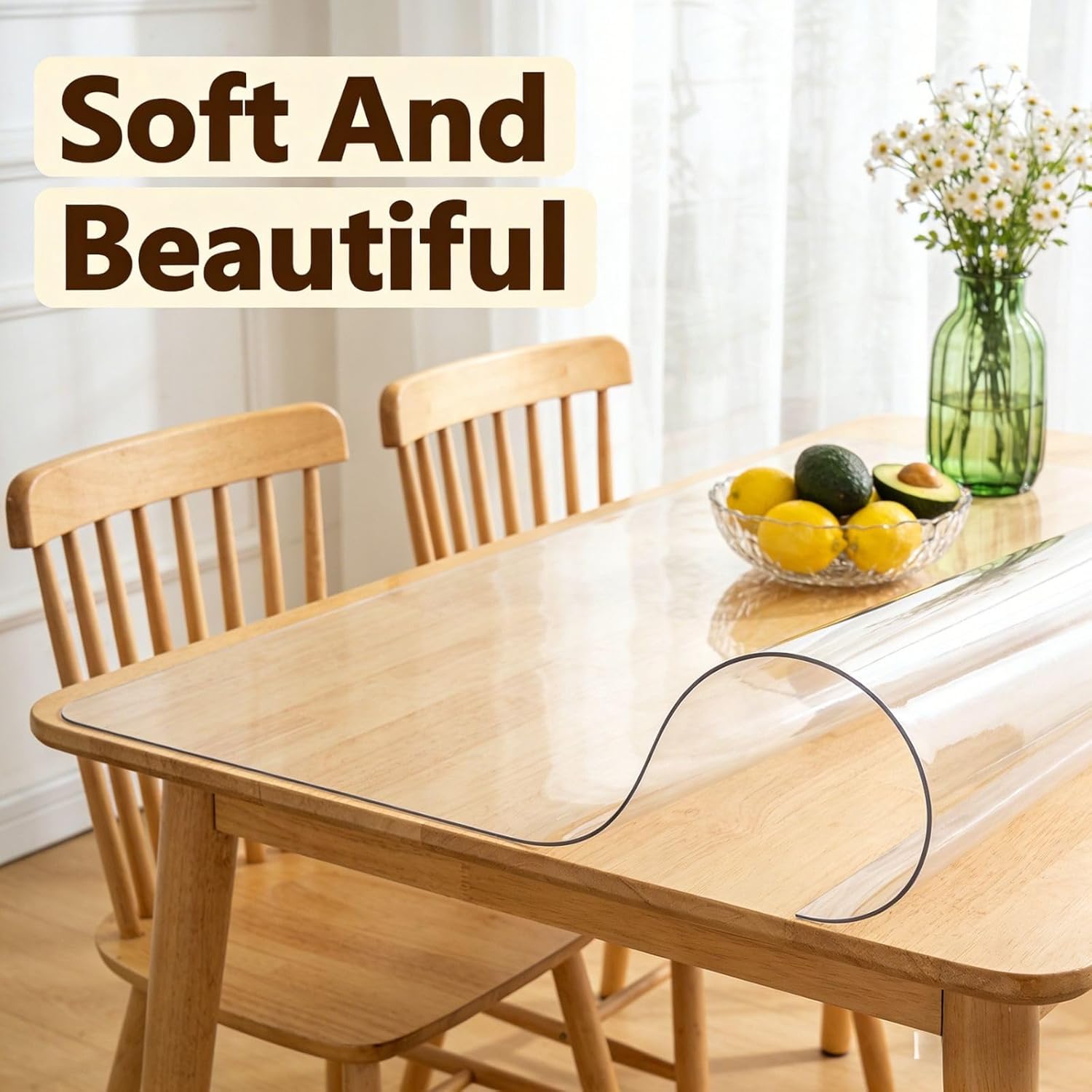 0.08in Thick Clear Table Cover Protector, Desk Protector Mat for Kitchen, Clear Vinyl Table Cover for Kitchen，Waterproof Scratch Resistant, for Dresser, Writing Desk(38" x 56")