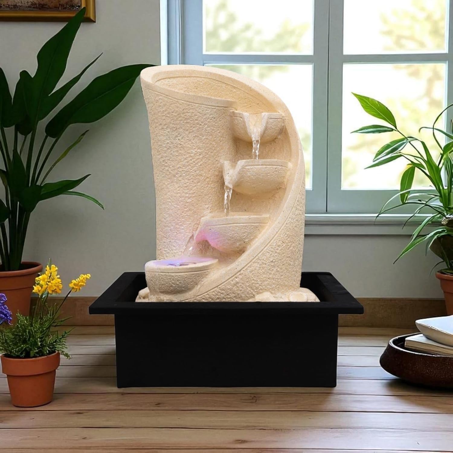 ADINA Modern Spiral Tabletop Water Fountain with LED Light Cascading Tabletop Water Fountain for Home Decor, Bedroom & Office Relaxation Water Fountain Indoor with Pump